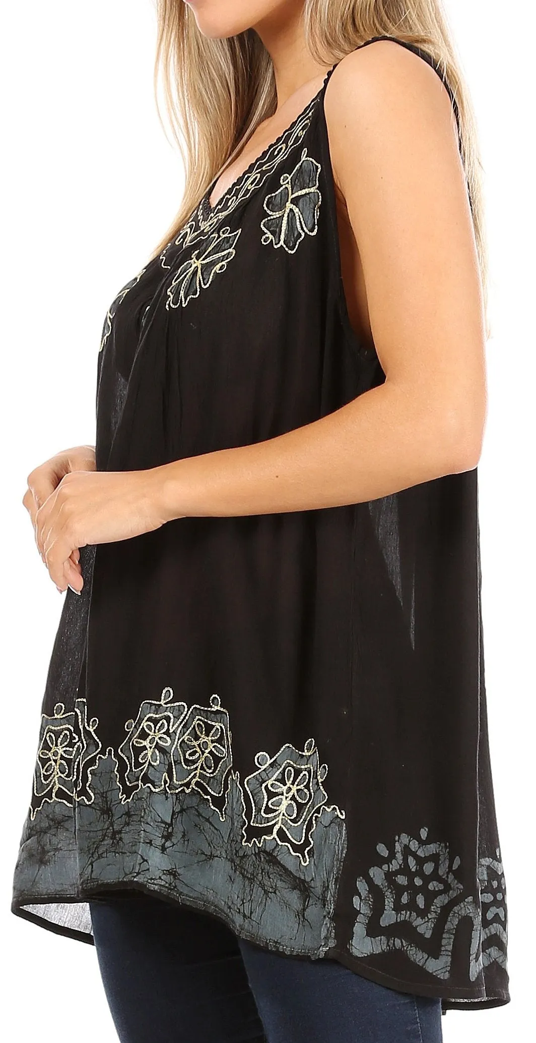 Sakkas Batik Embroidered V-Neck Sleeveless Blouse