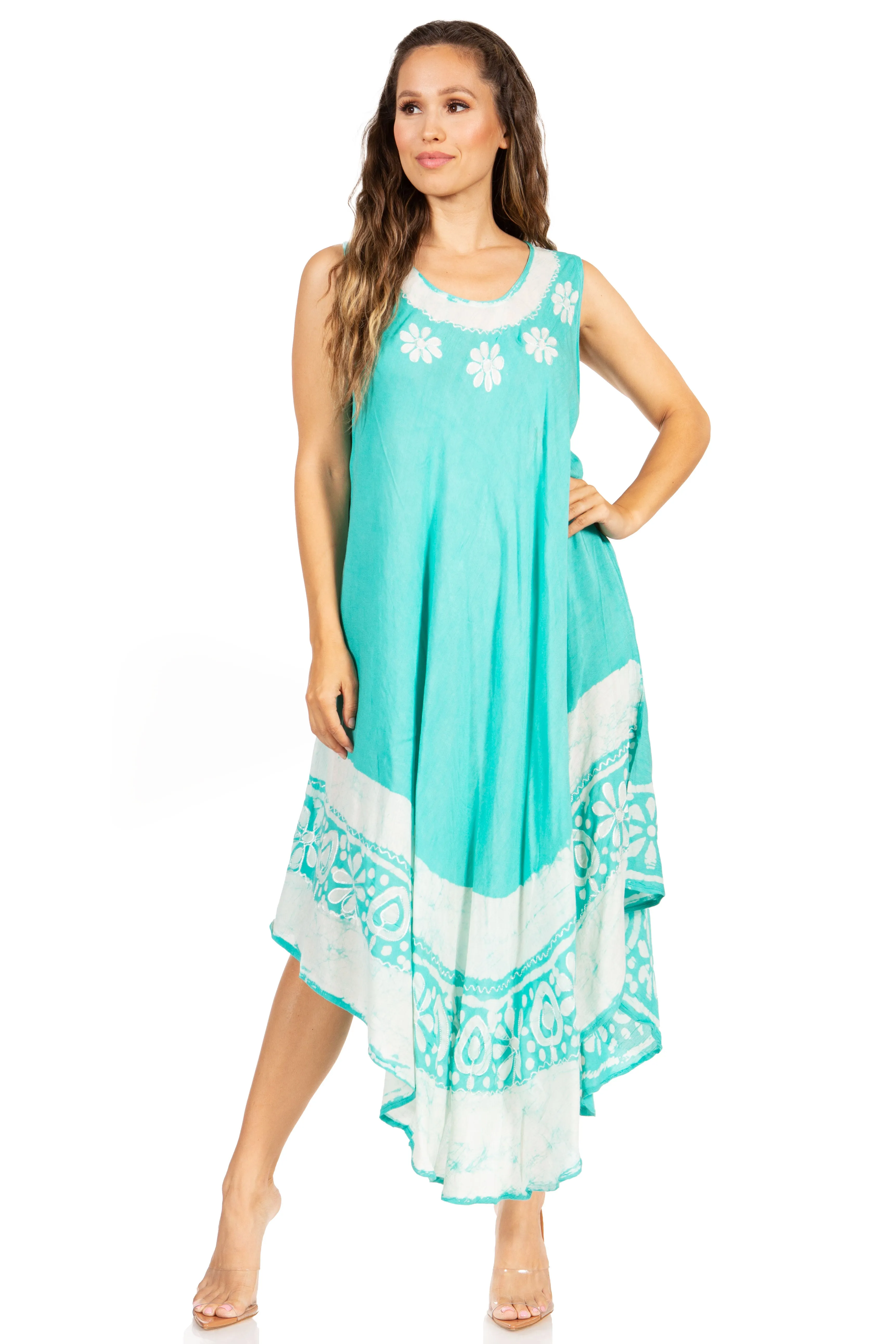 Sakkas Batik Flower Caftan Tank Dress / Cover Up