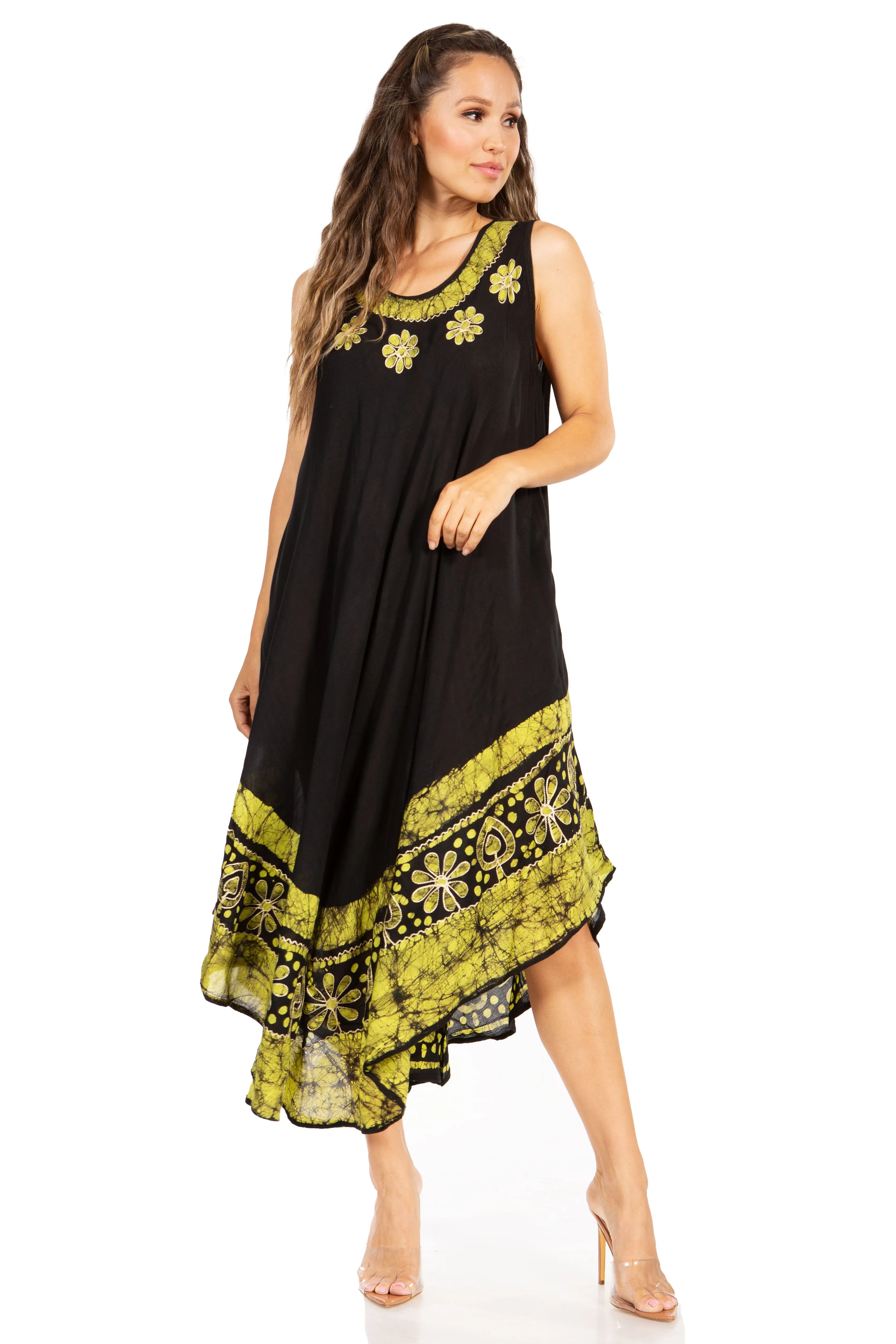 Sakkas Batik Flower Caftan Tank Dress / Cover Up