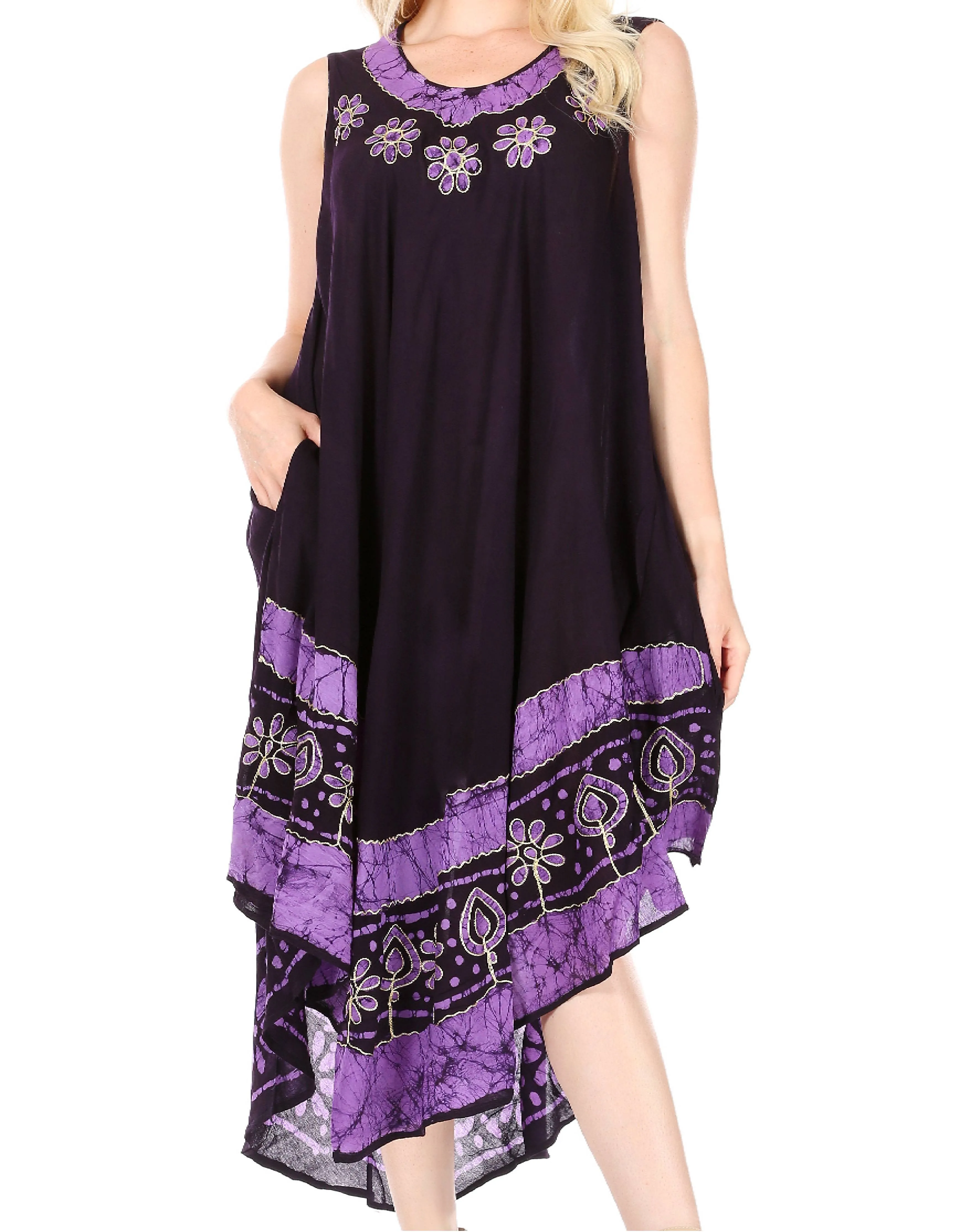 Sakkas Batik Flower Caftan Tank Dress / Cover Up