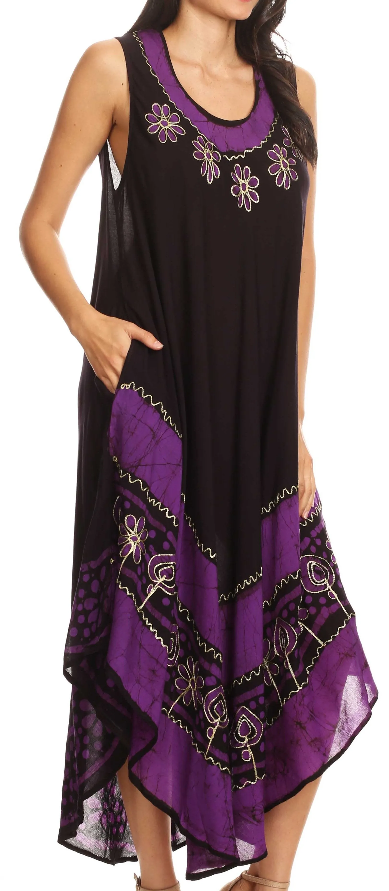 Sakkas Batik Flower Caftan Tank Dress / Cover Up