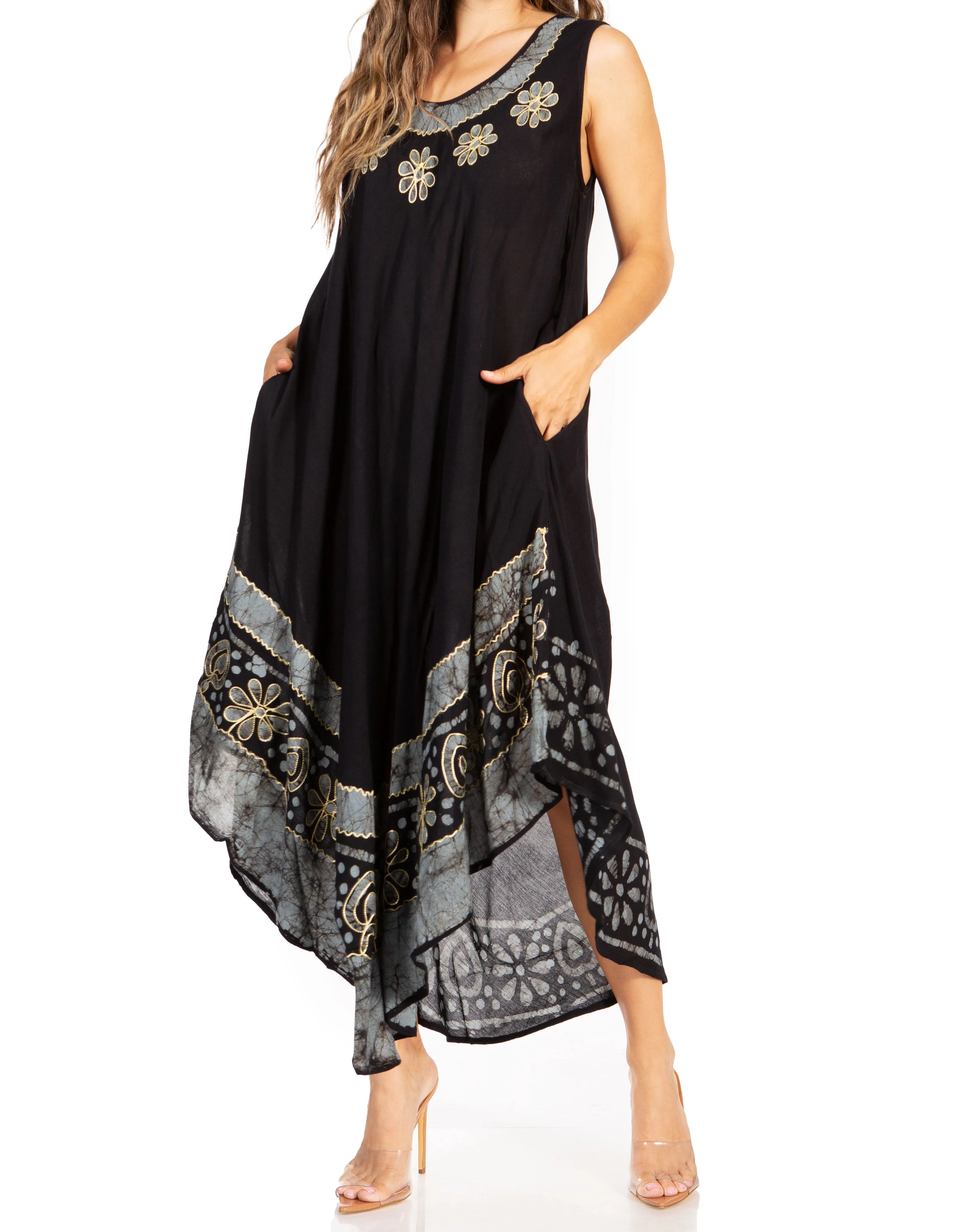 Sakkas Batik Flower Caftan Tank Dress / Cover Up