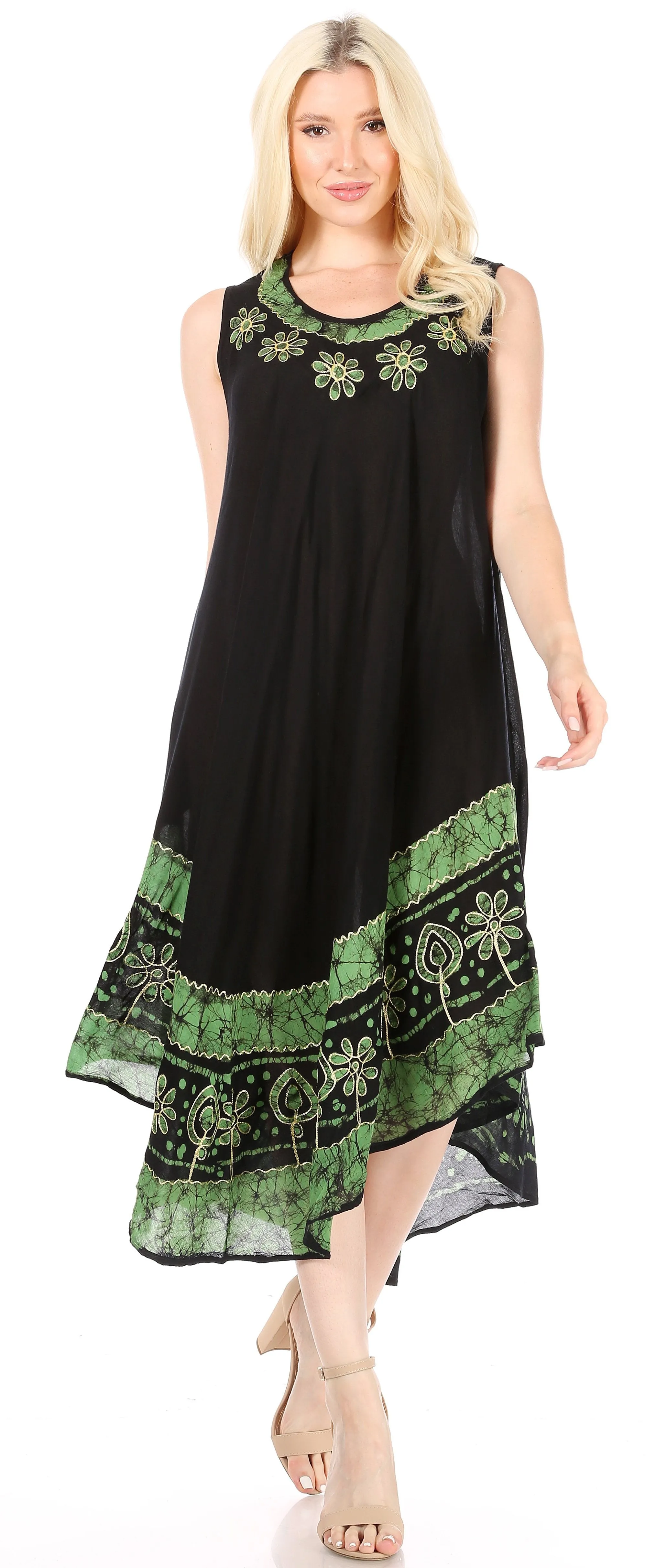 Sakkas Batik Flower Caftan Tank Dress / Cover Up