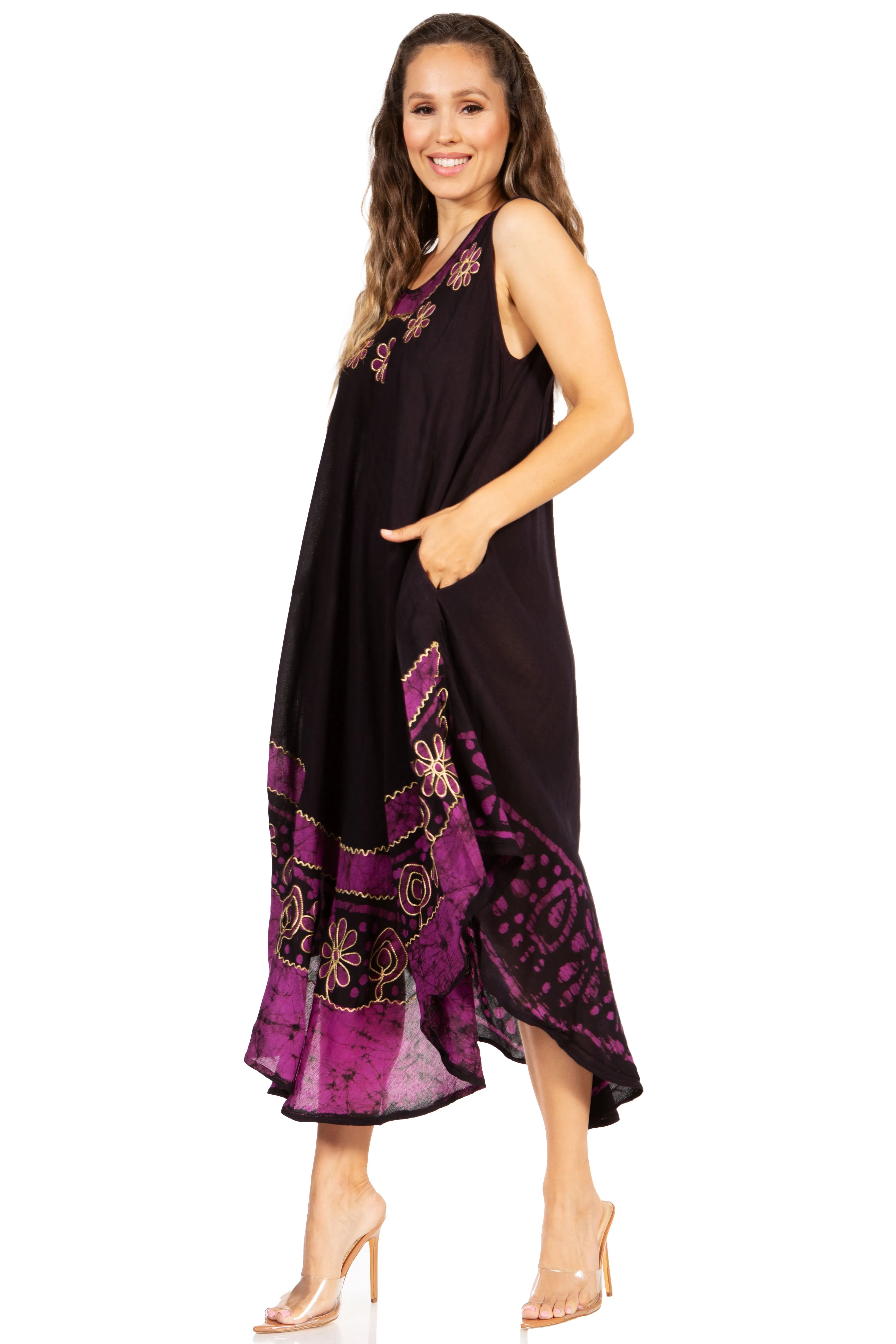 Sakkas Batik Flower Caftan Tank Dress / Cover Up