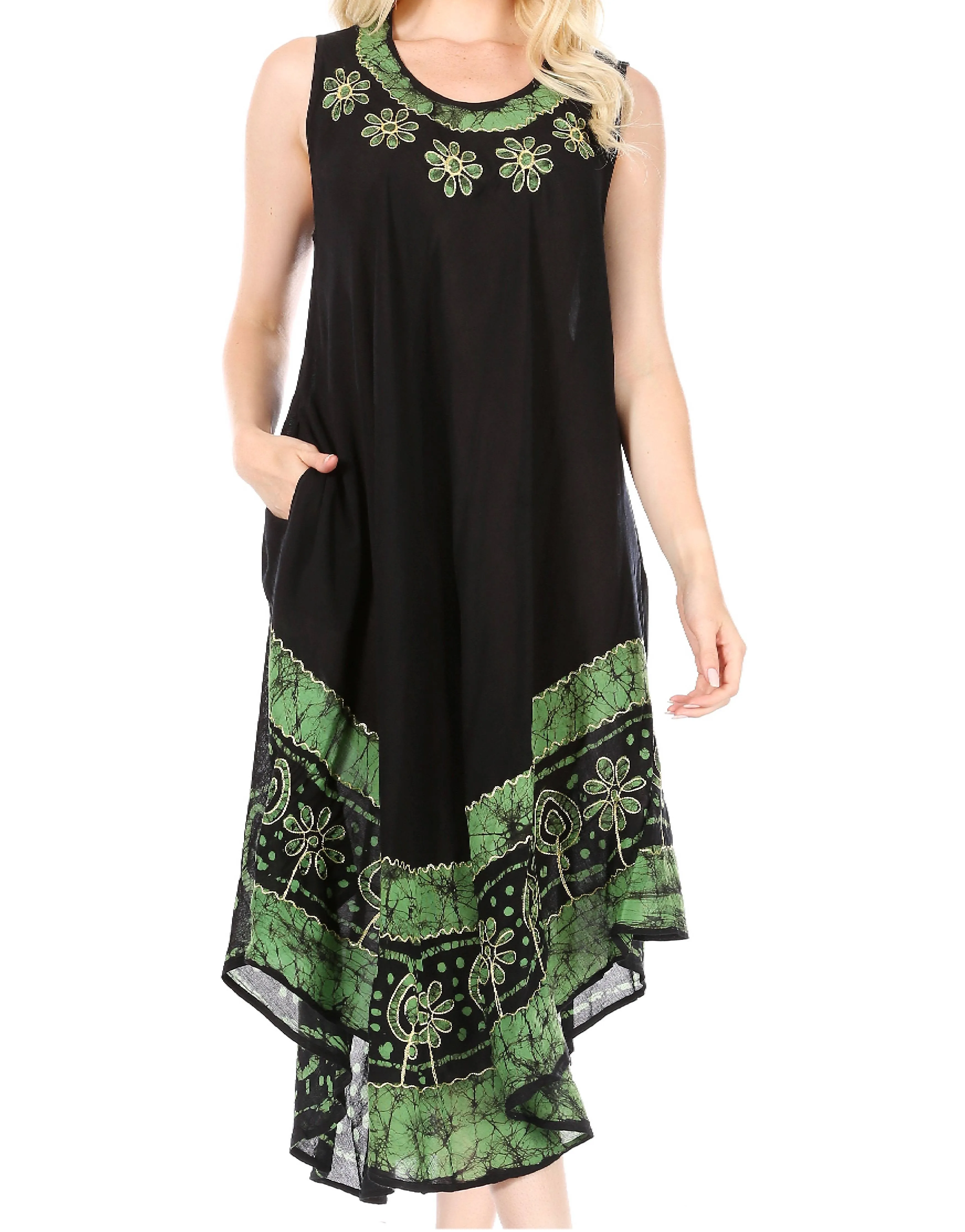 Sakkas Batik Flower Caftan Tank Dress / Cover Up