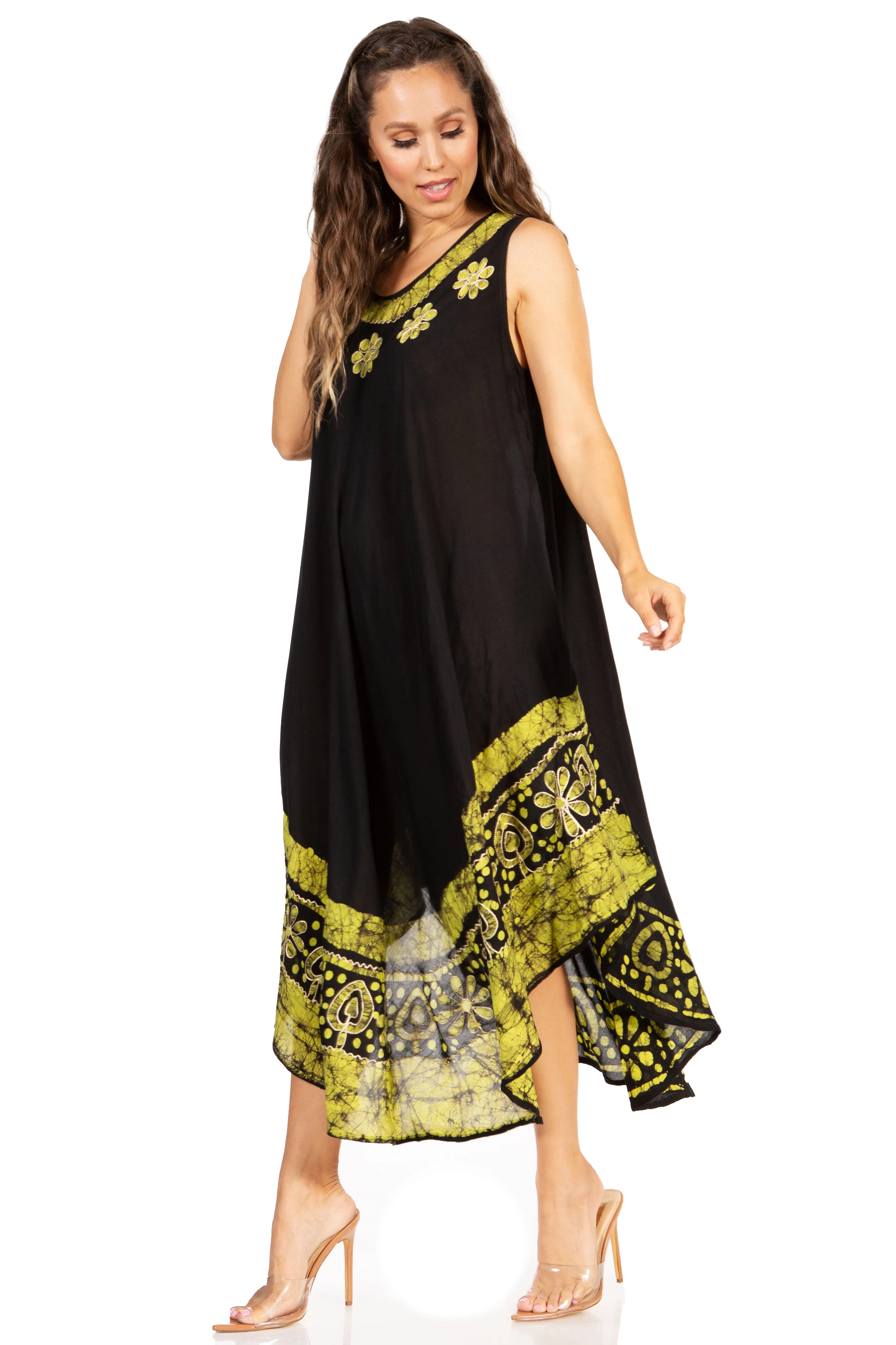 Sakkas Batik Flower Caftan Tank Dress / Cover Up