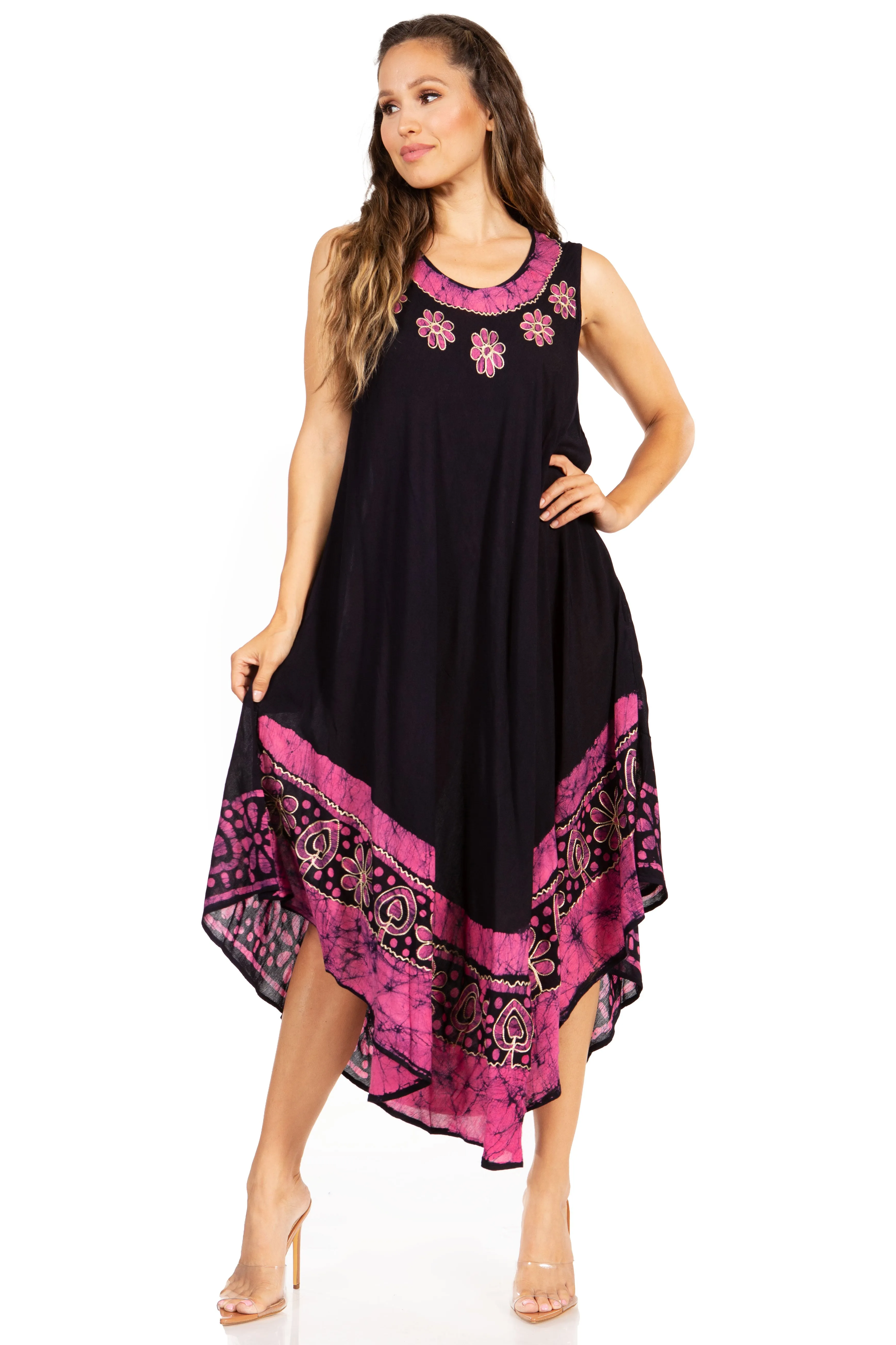 Sakkas Batik Flower Caftan Tank Dress / Cover Up