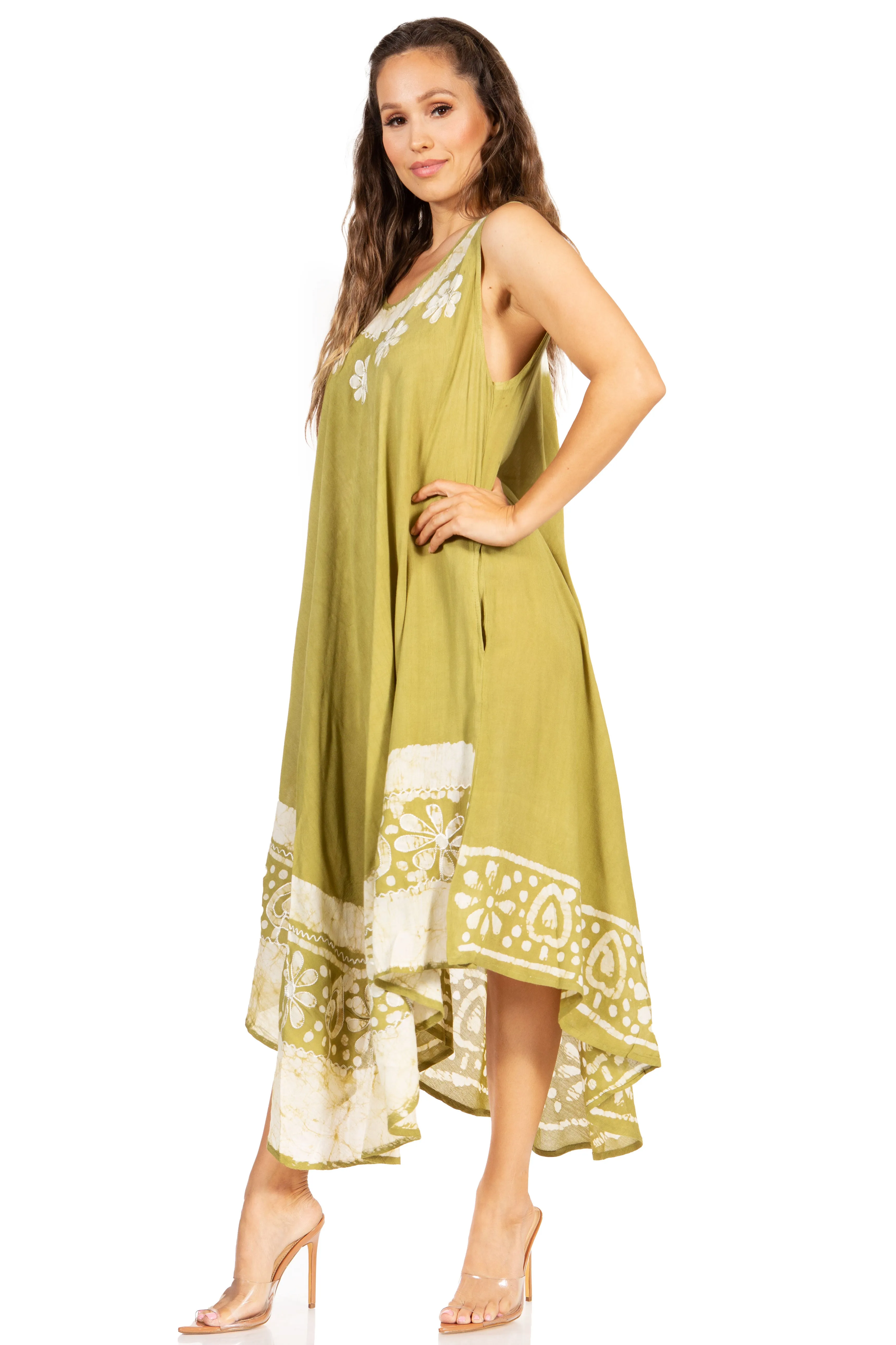 Sakkas Batik Flower Caftan Tank Dress / Cover Up