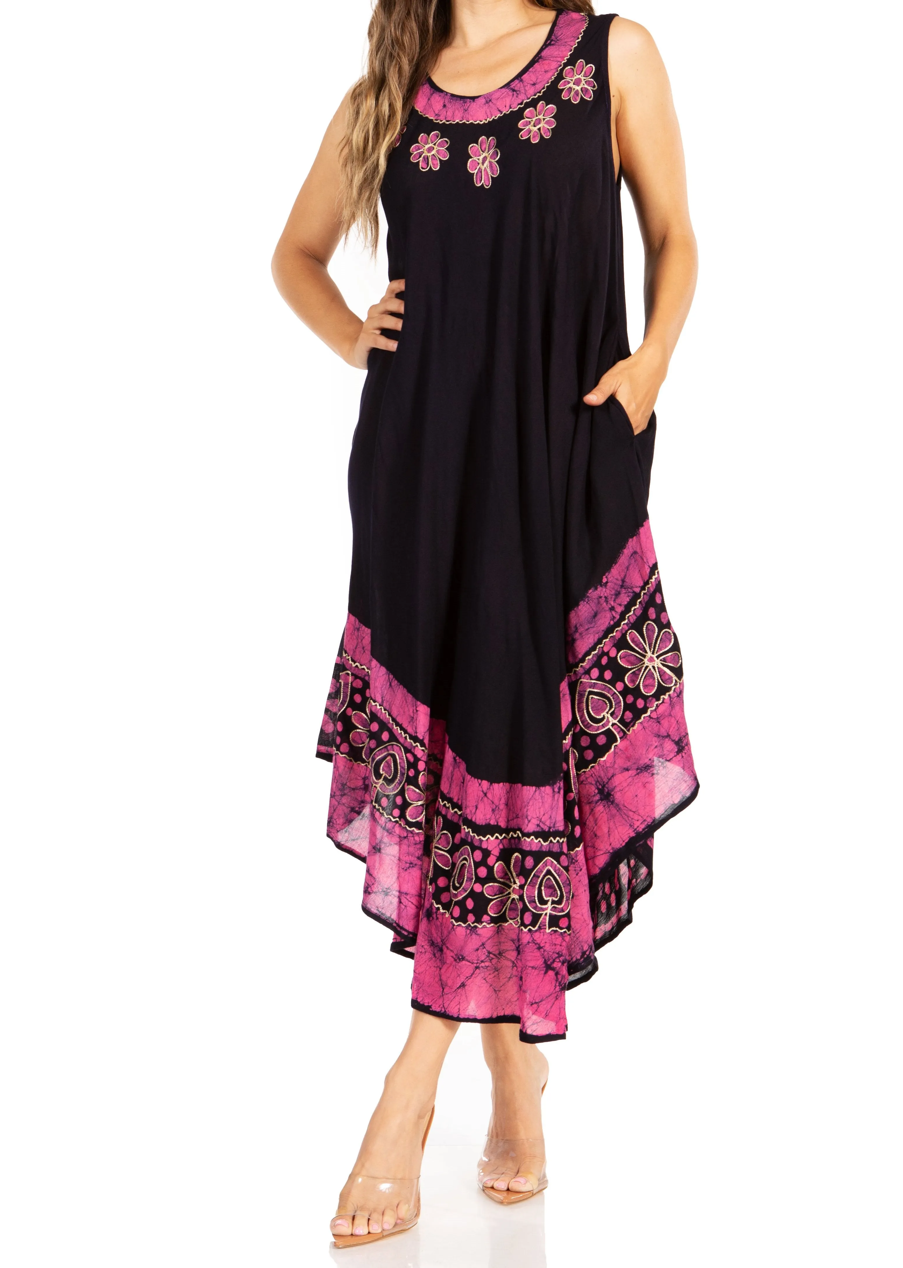 Sakkas Batik Flower Caftan Tank Dress / Cover Up