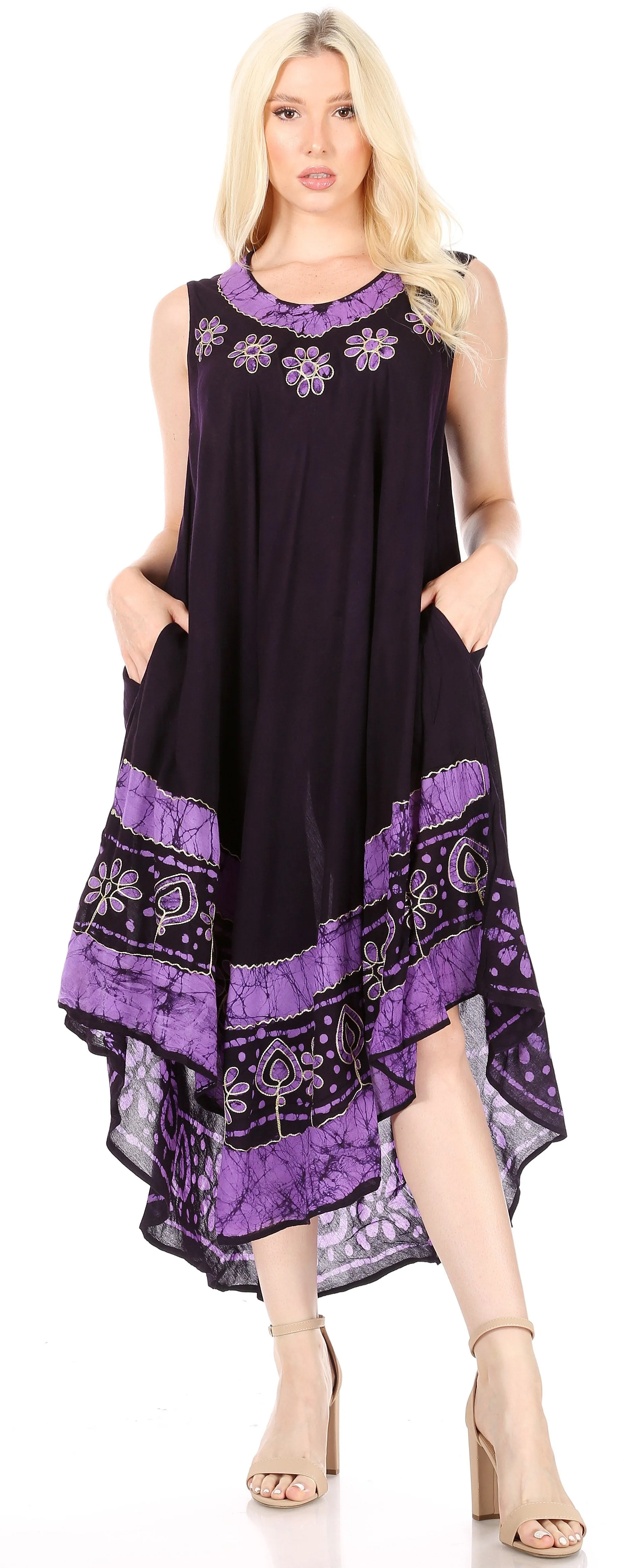 Sakkas Batik Flower Caftan Tank Dress / Cover Up