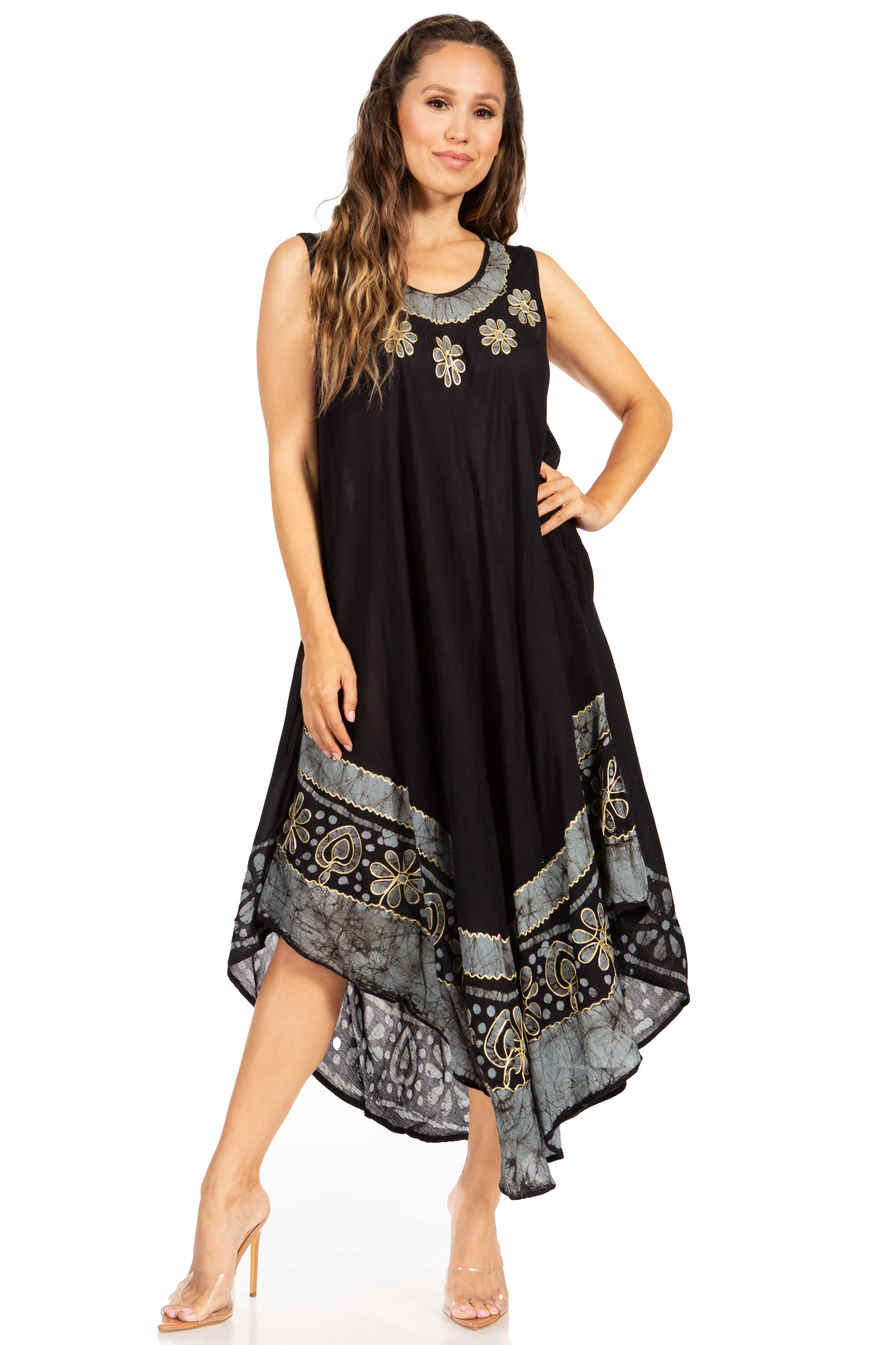 Sakkas Batik Flower Caftan Tank Dress / Cover Up