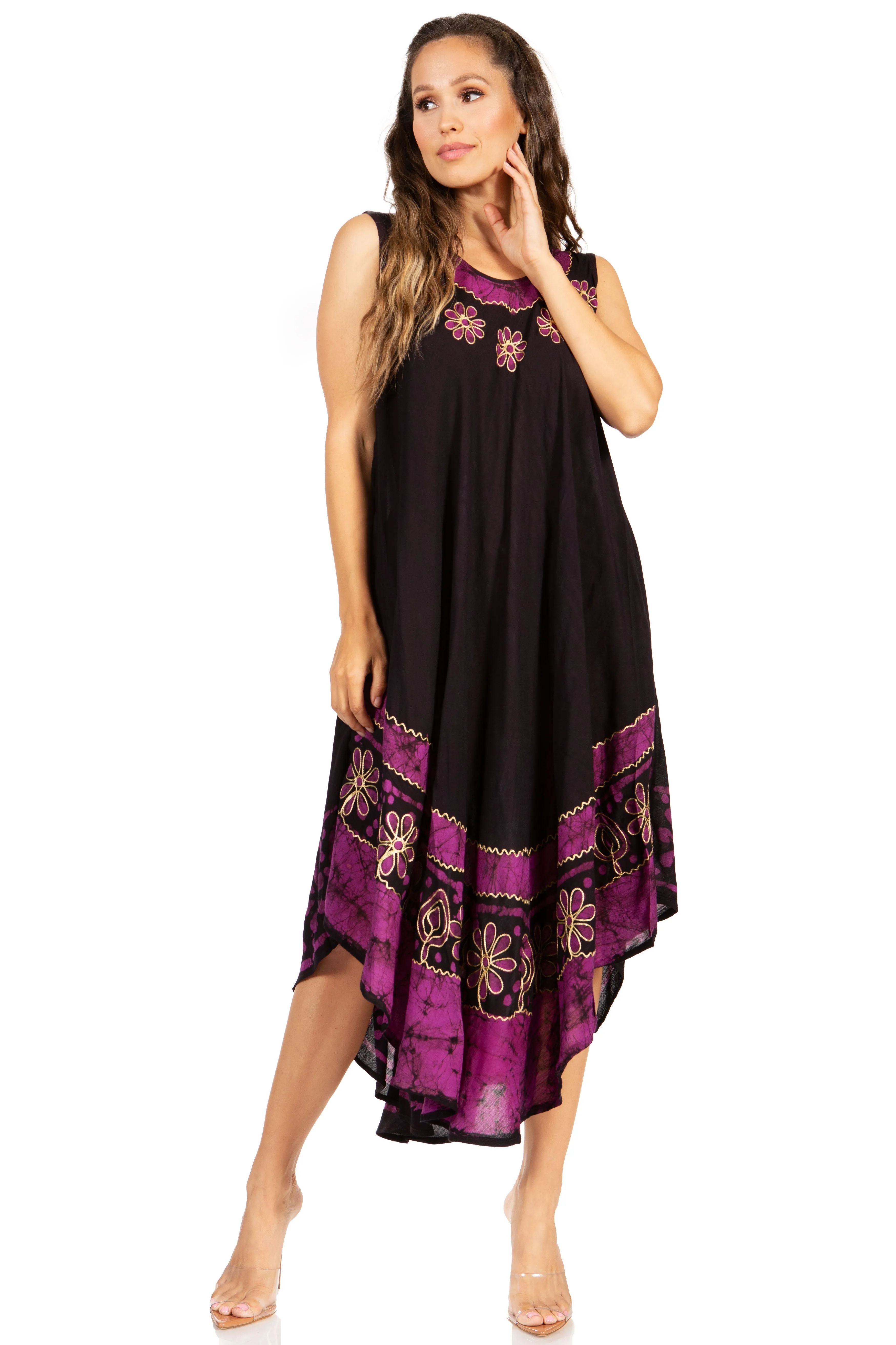 Sakkas Batik Flower Caftan Tank Dress / Cover Up