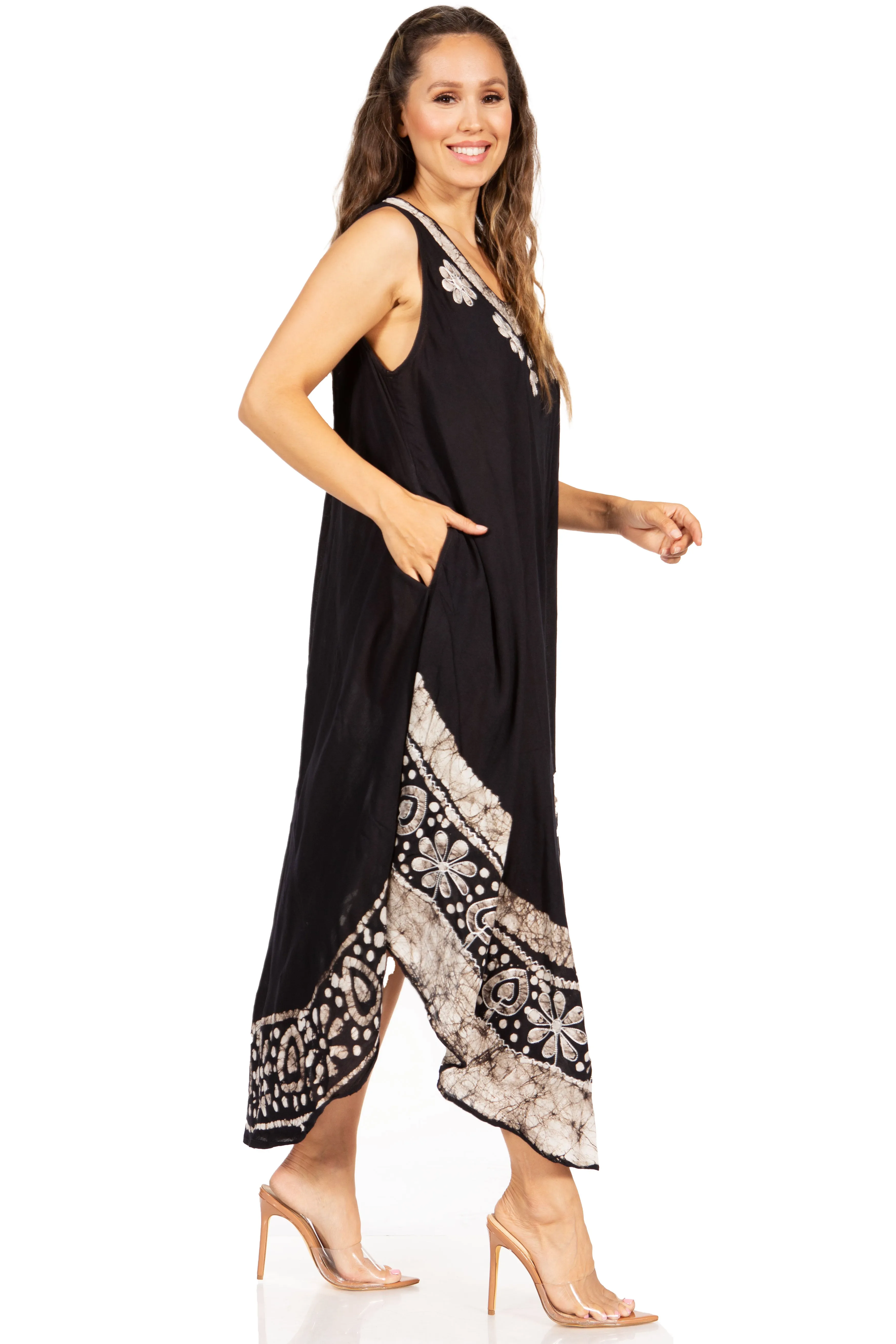 Sakkas Batik Flower Caftan Tank Dress / Cover Up