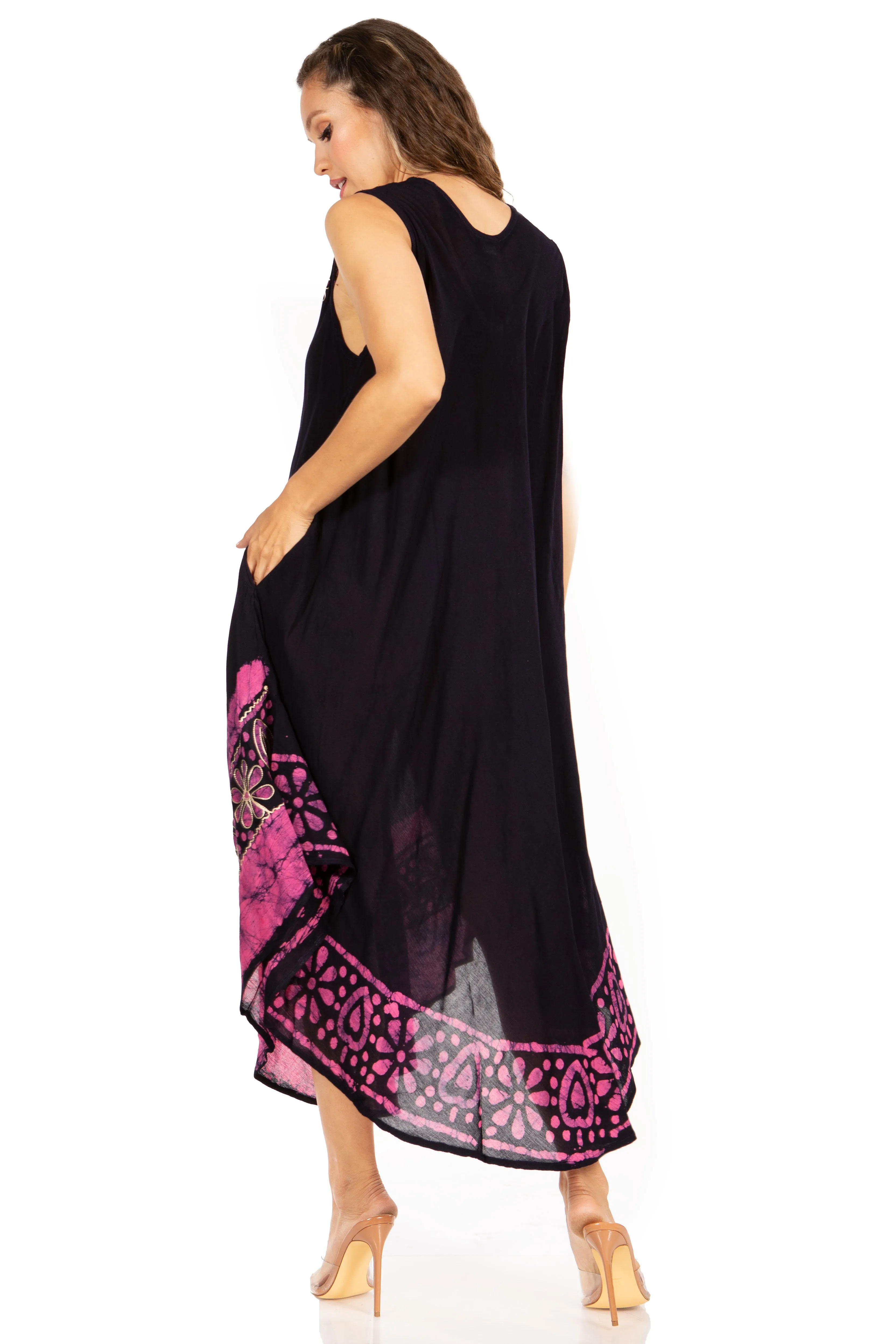 Sakkas Batik Flower Caftan Tank Dress / Cover Up