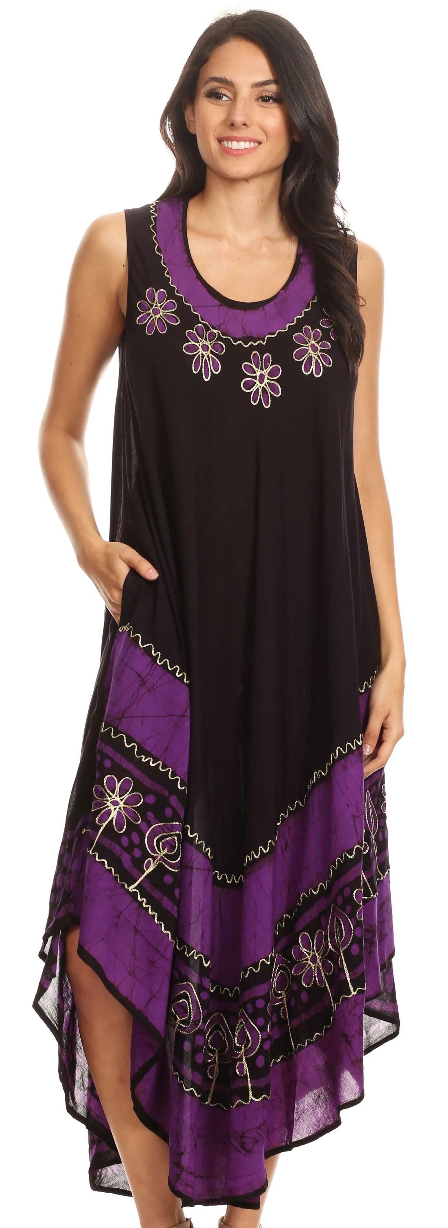 Sakkas Batik Flower Caftan Tank Dress / Cover Up