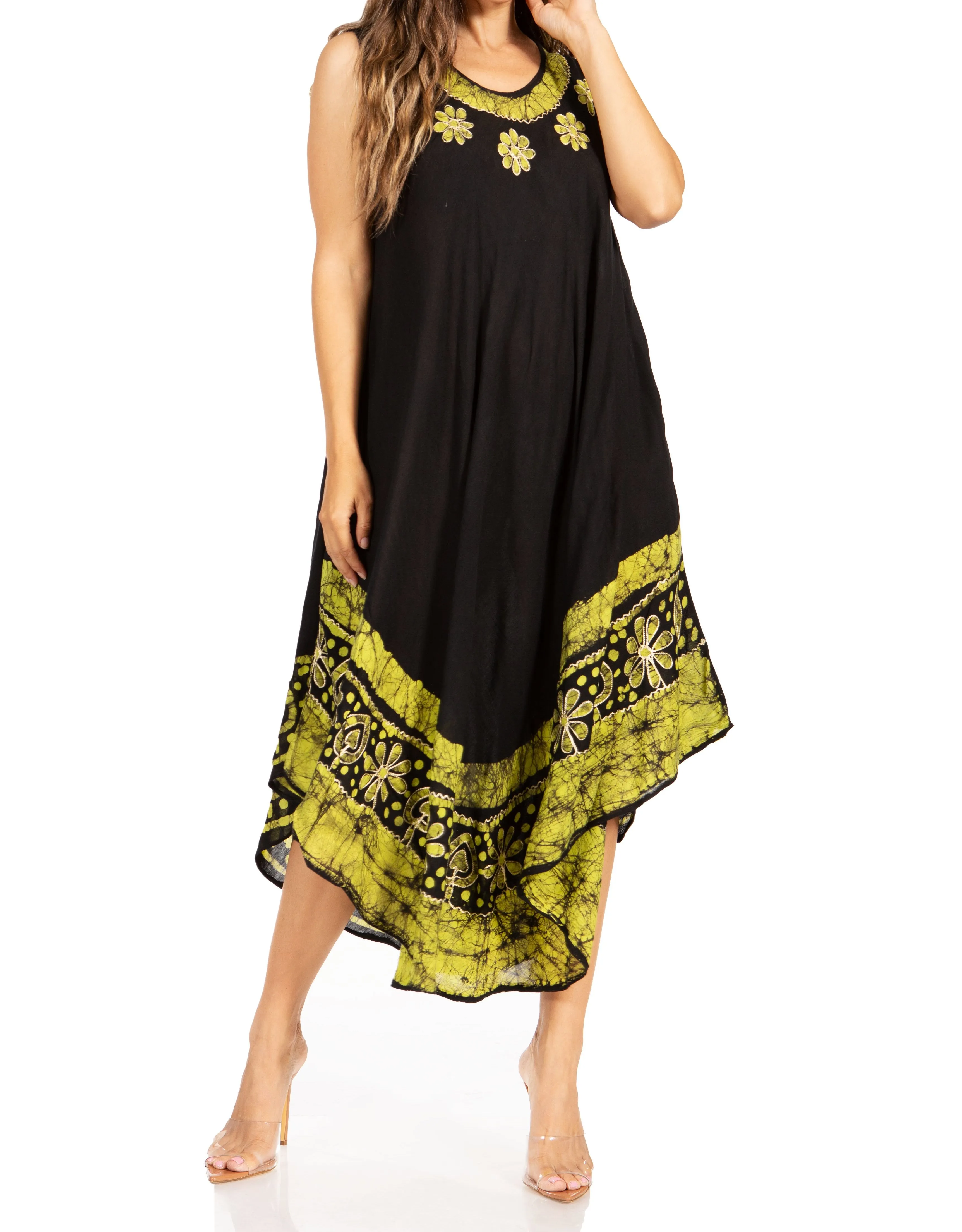 Sakkas Batik Flower Caftan Tank Dress / Cover Up