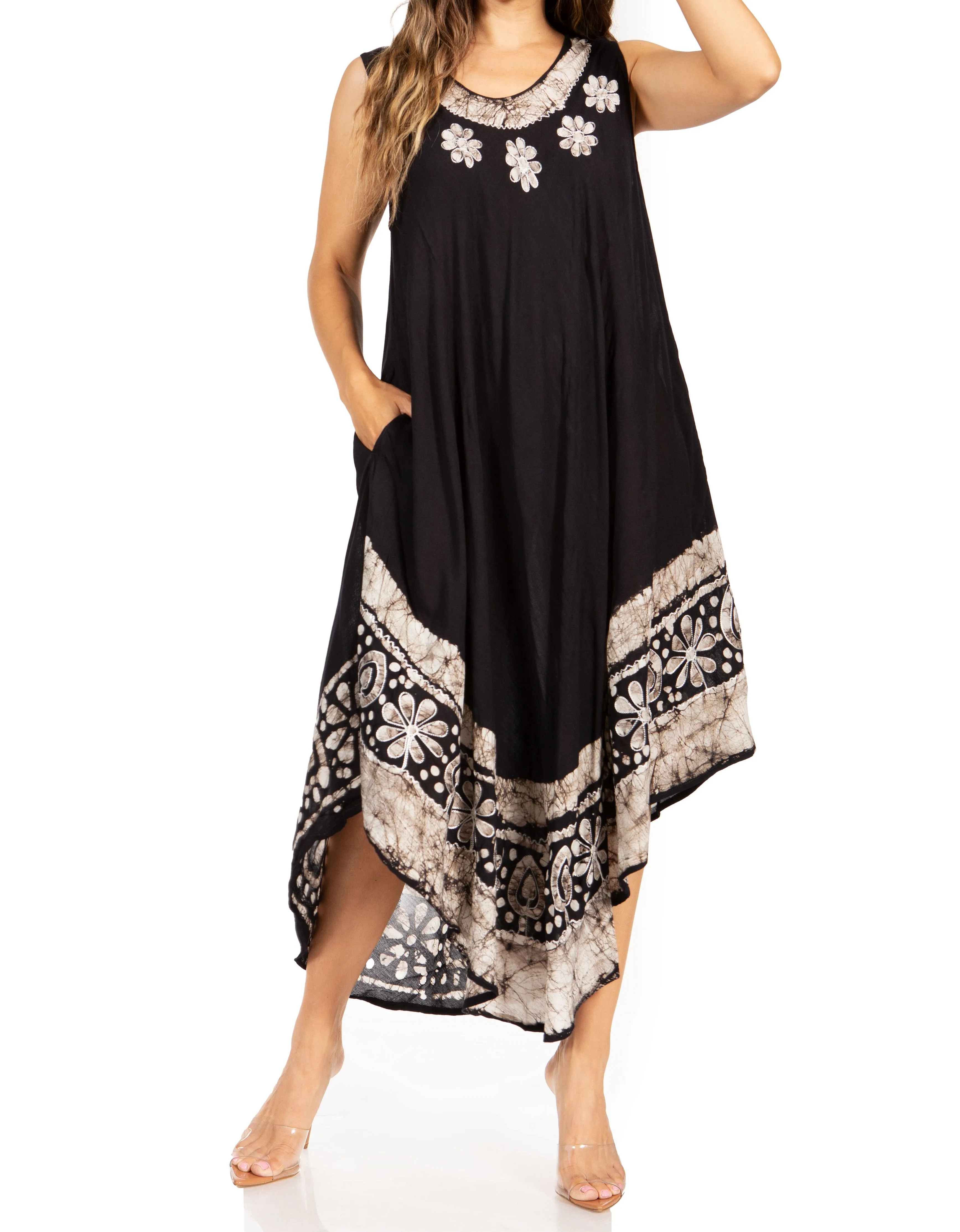 Sakkas Batik Flower Caftan Tank Dress / Cover Up