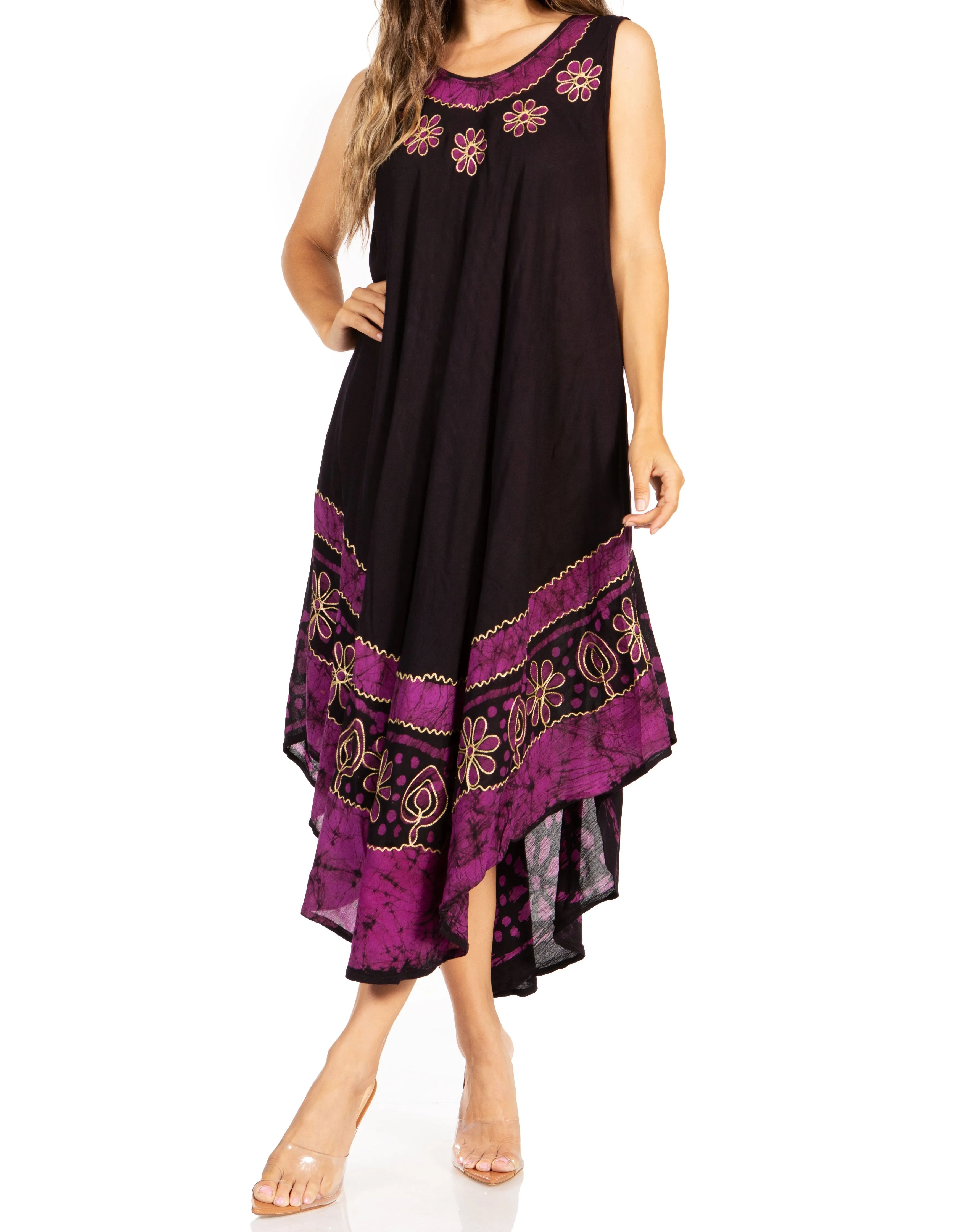 Sakkas Batik Flower Caftan Tank Dress / Cover Up