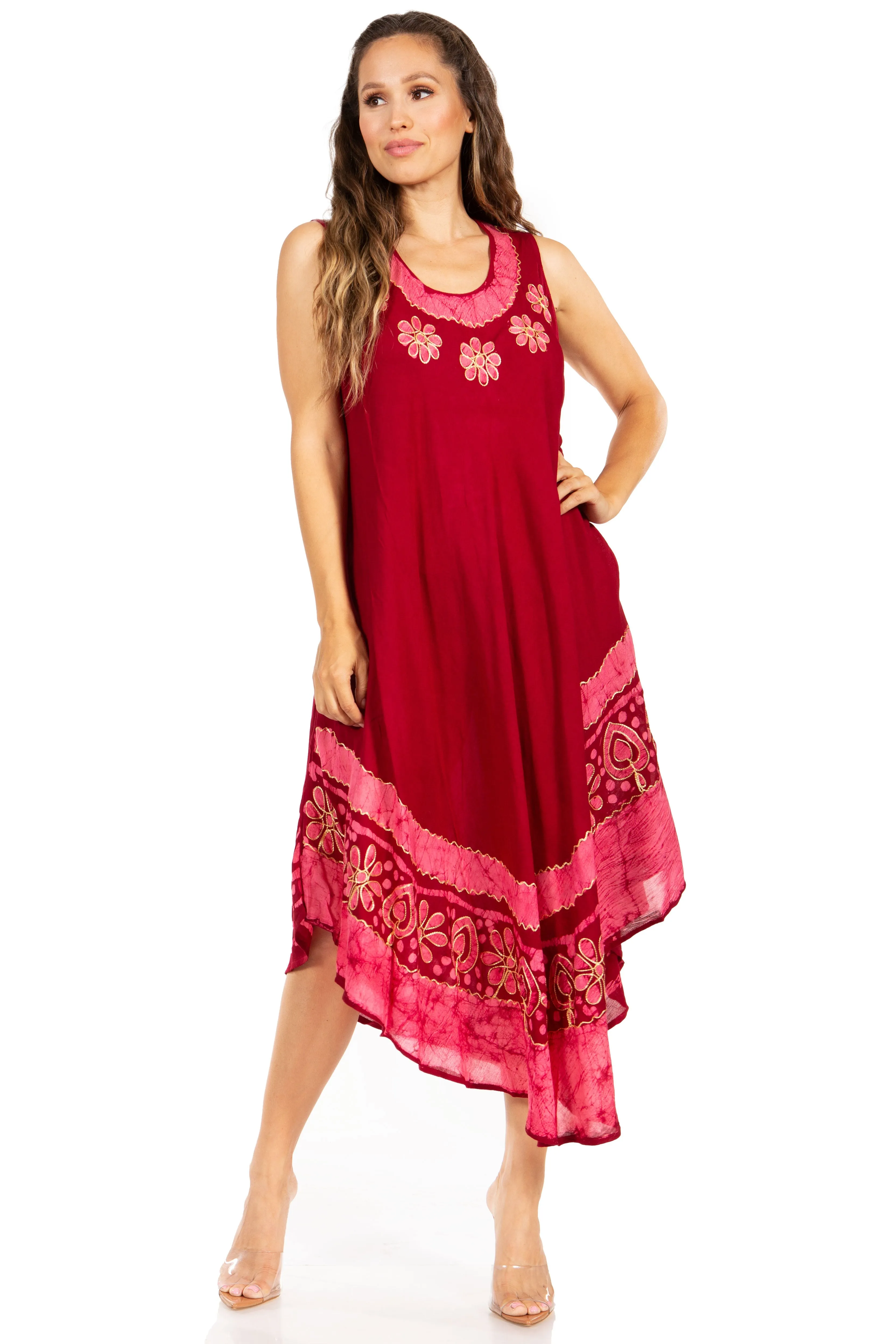 Sakkas Batik Flower Caftan Tank Dress / Cover Up