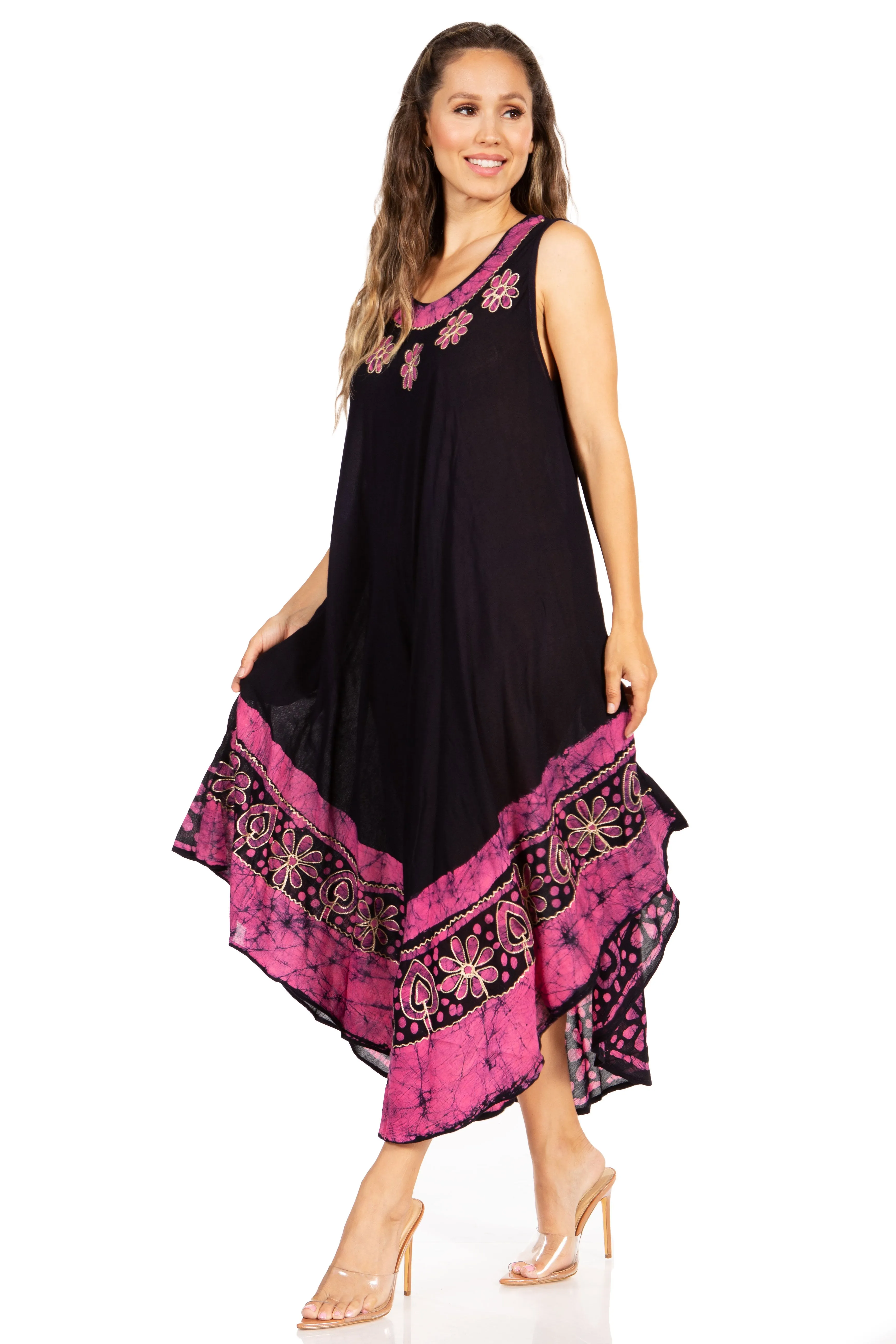 Sakkas Batik Flower Caftan Tank Dress / Cover Up