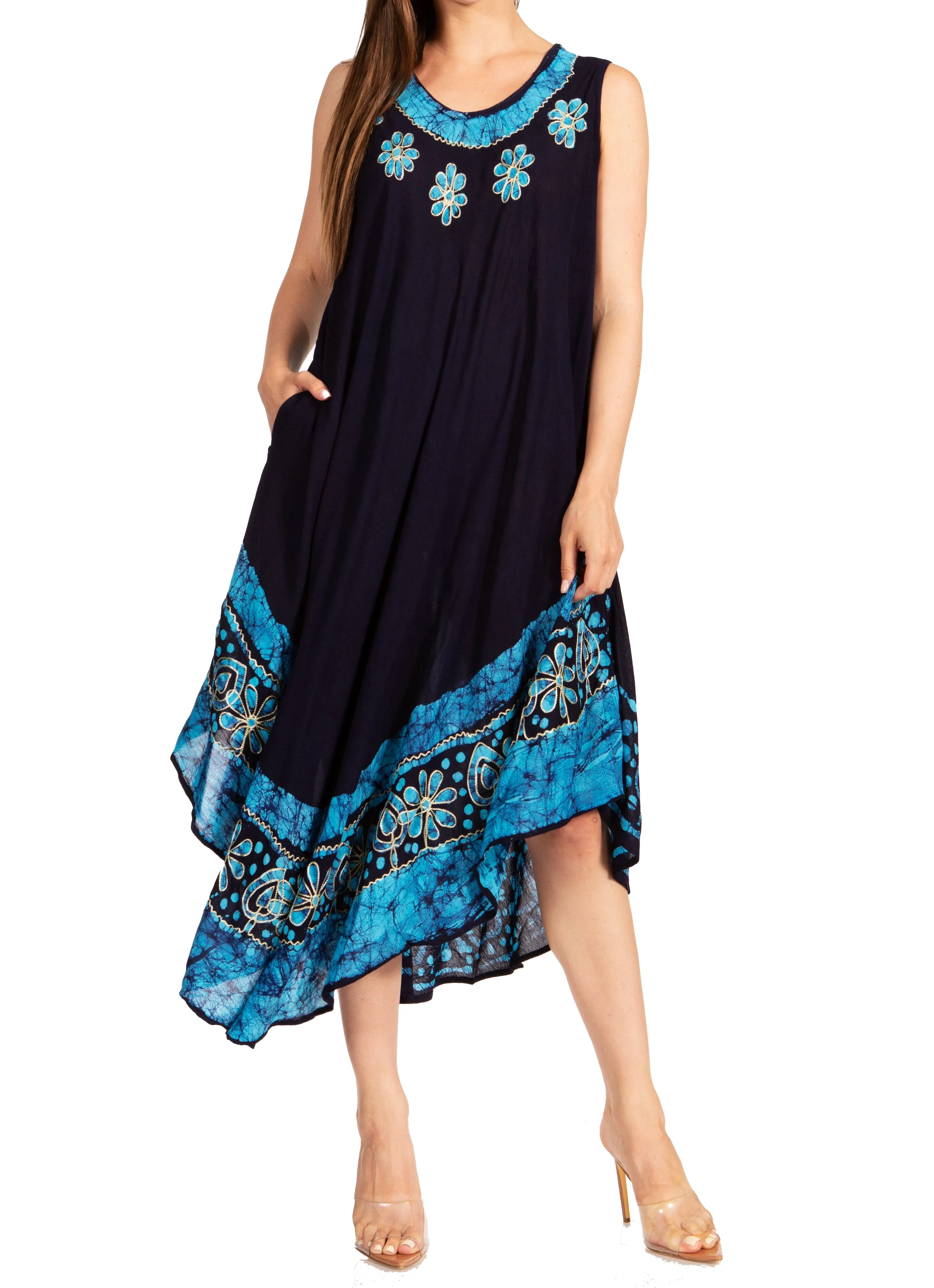 Sakkas Batik Flower Caftan Tank Dress / Cover Up