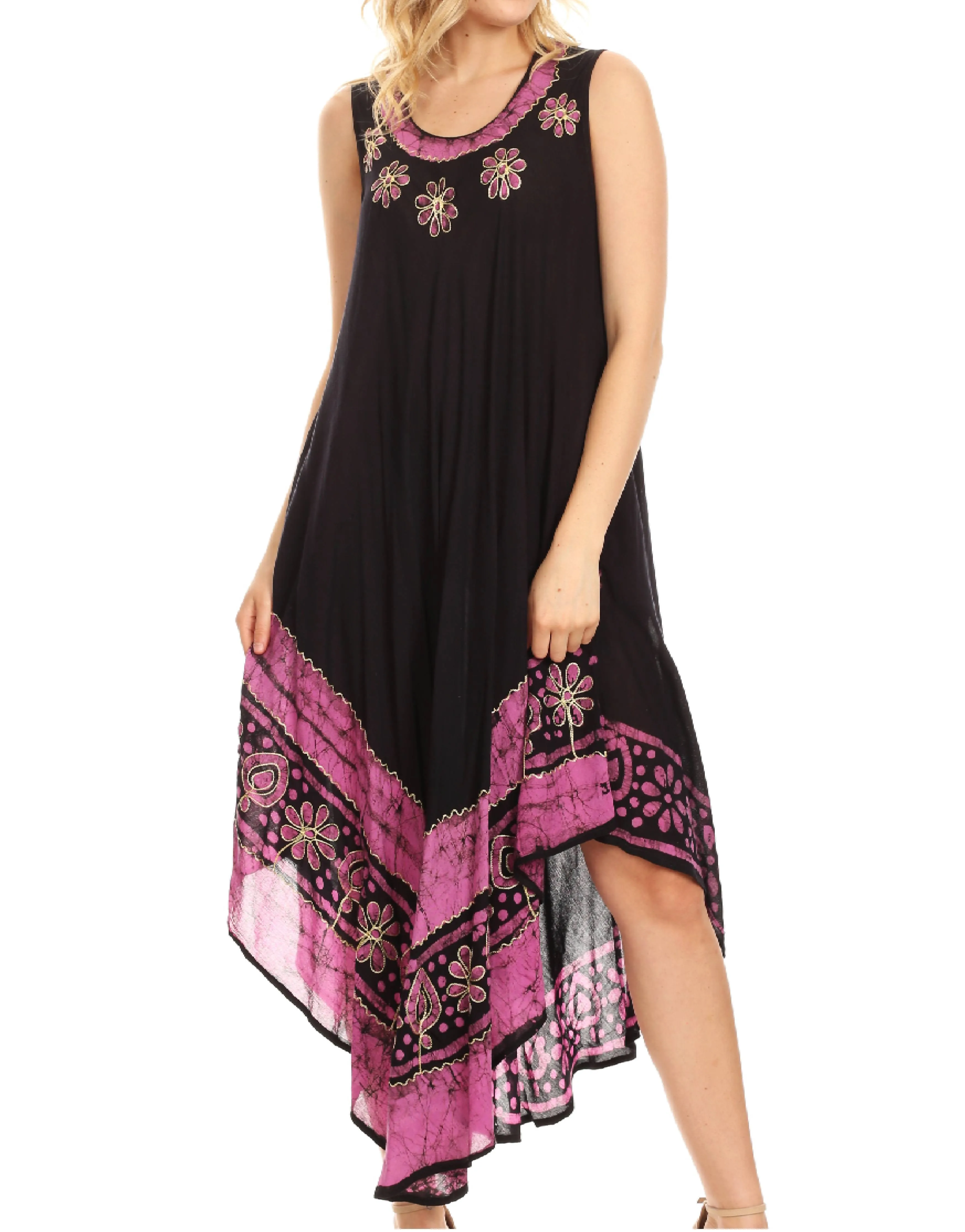 Sakkas Batik Flower Caftan Tank Dress / Cover Up