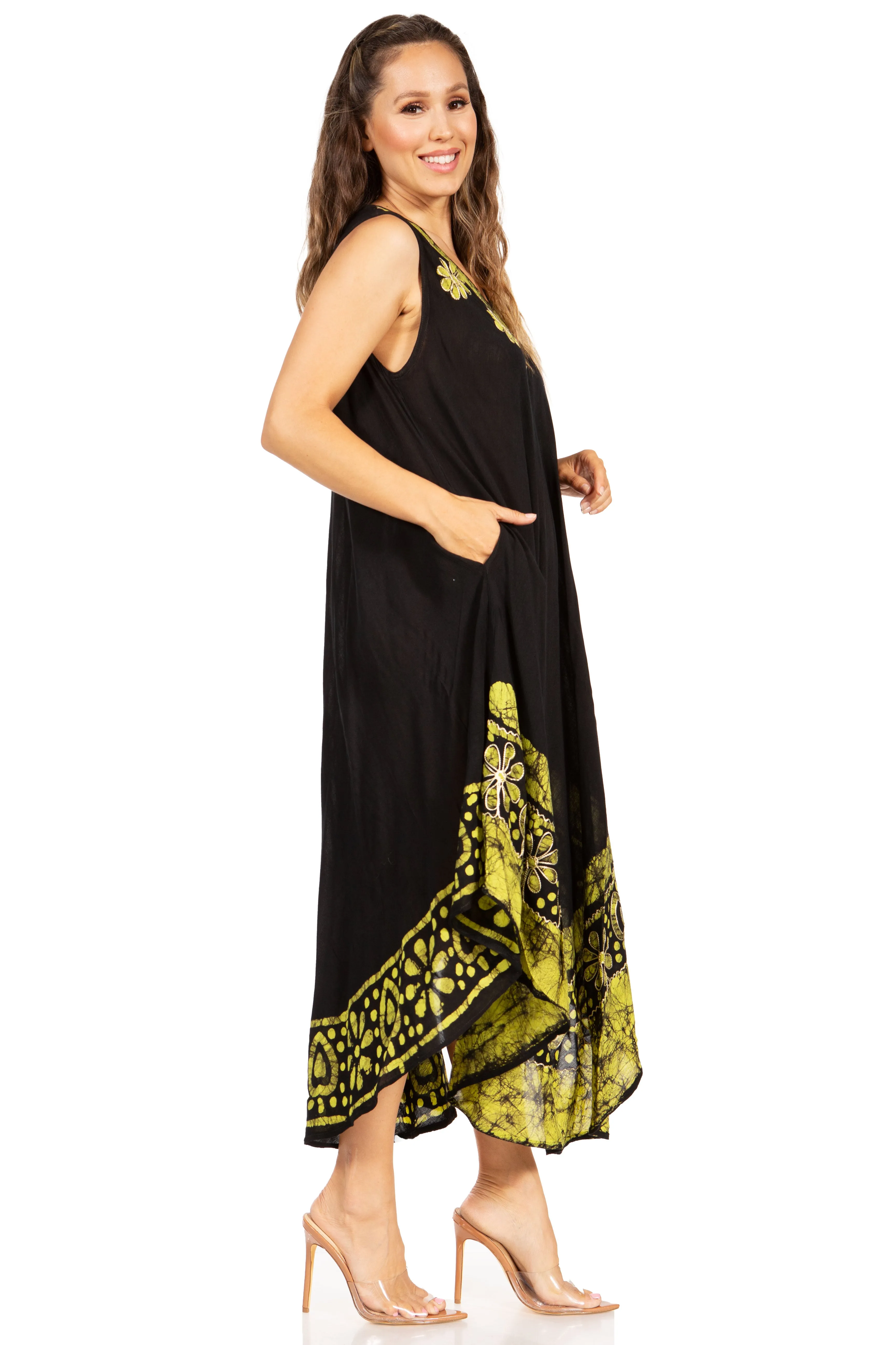 Sakkas Batik Flower Caftan Tank Dress / Cover Up