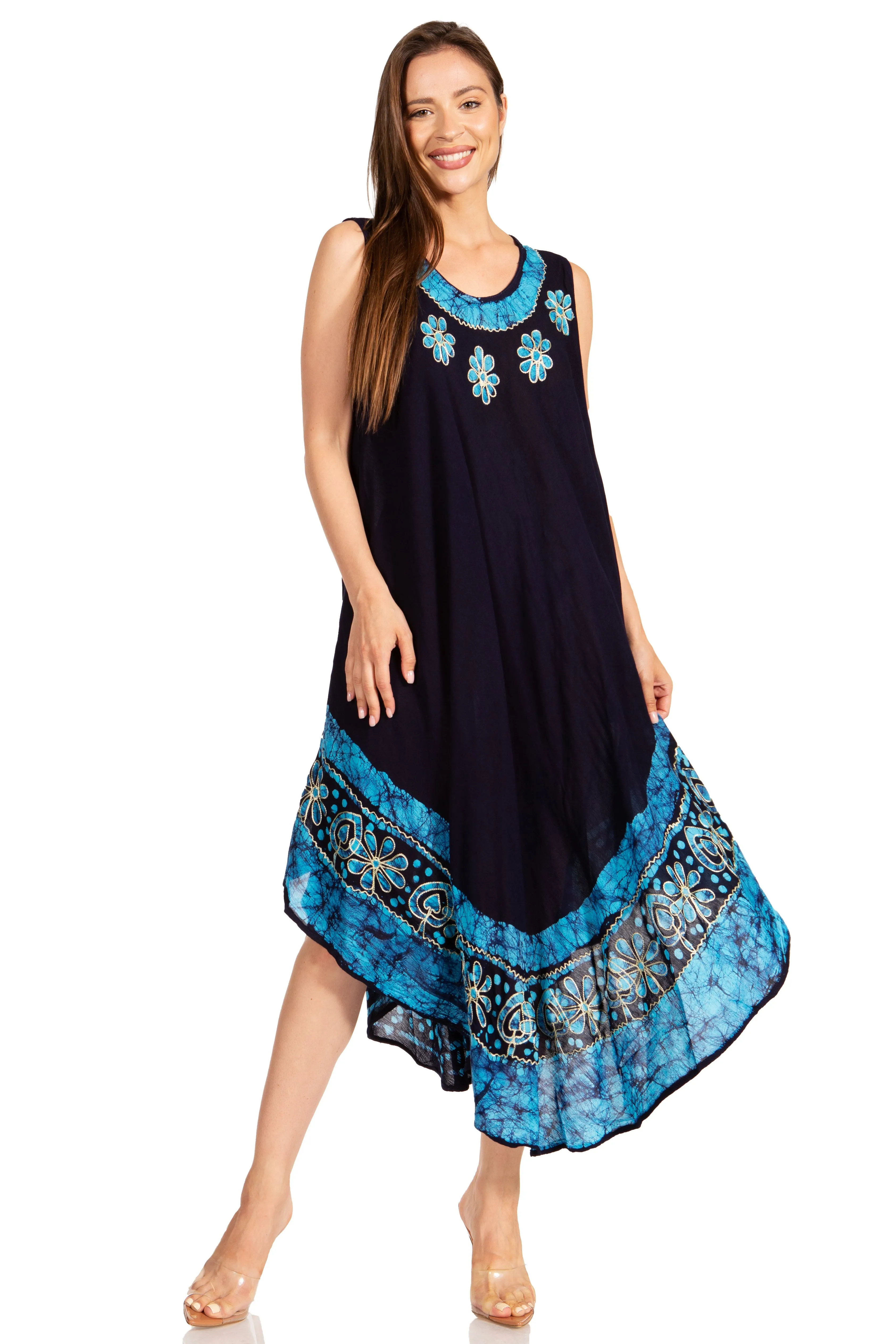 Sakkas Batik Flower Caftan Tank Dress / Cover Up