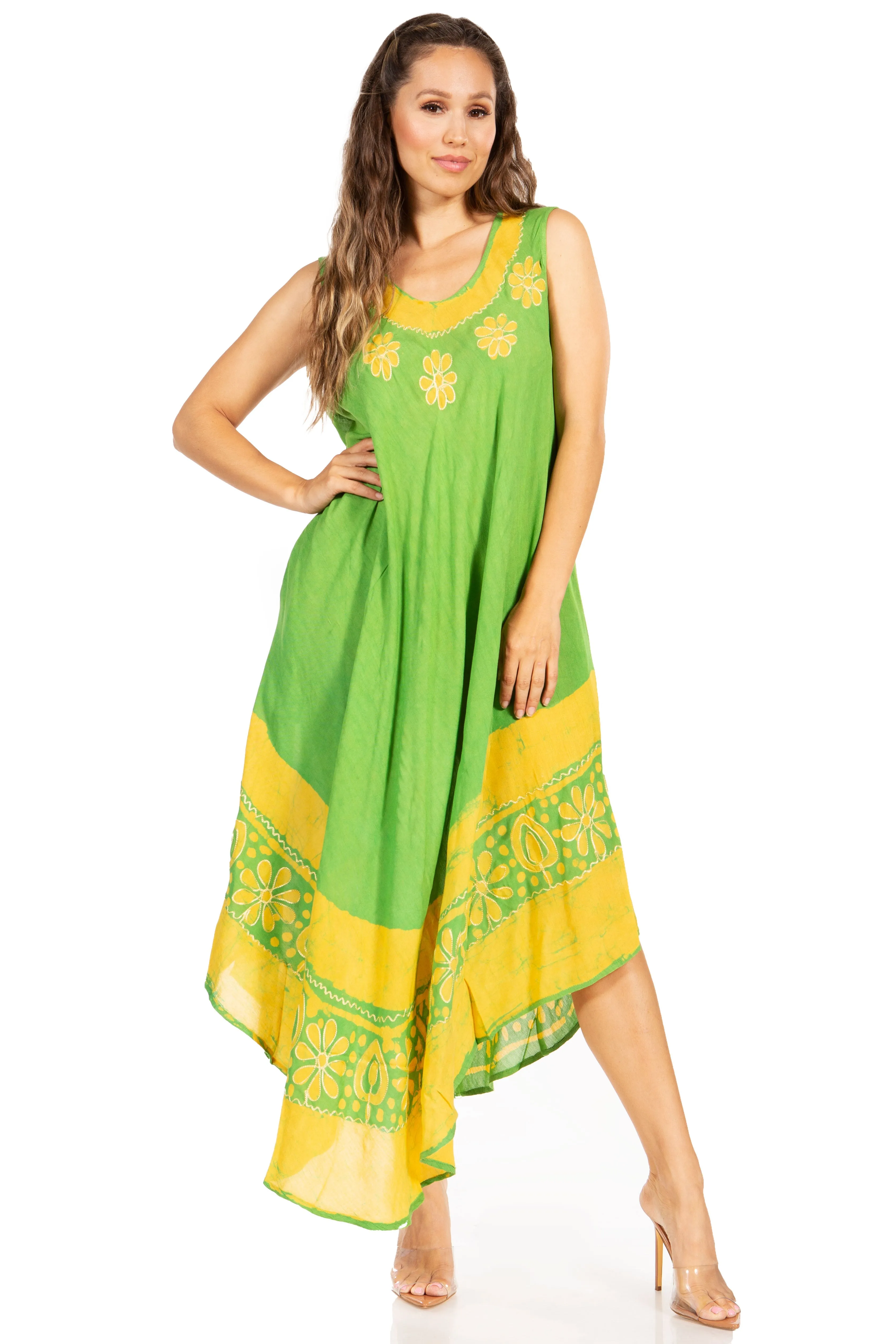 Sakkas Batik Flower Caftan Tank Dress / Cover Up