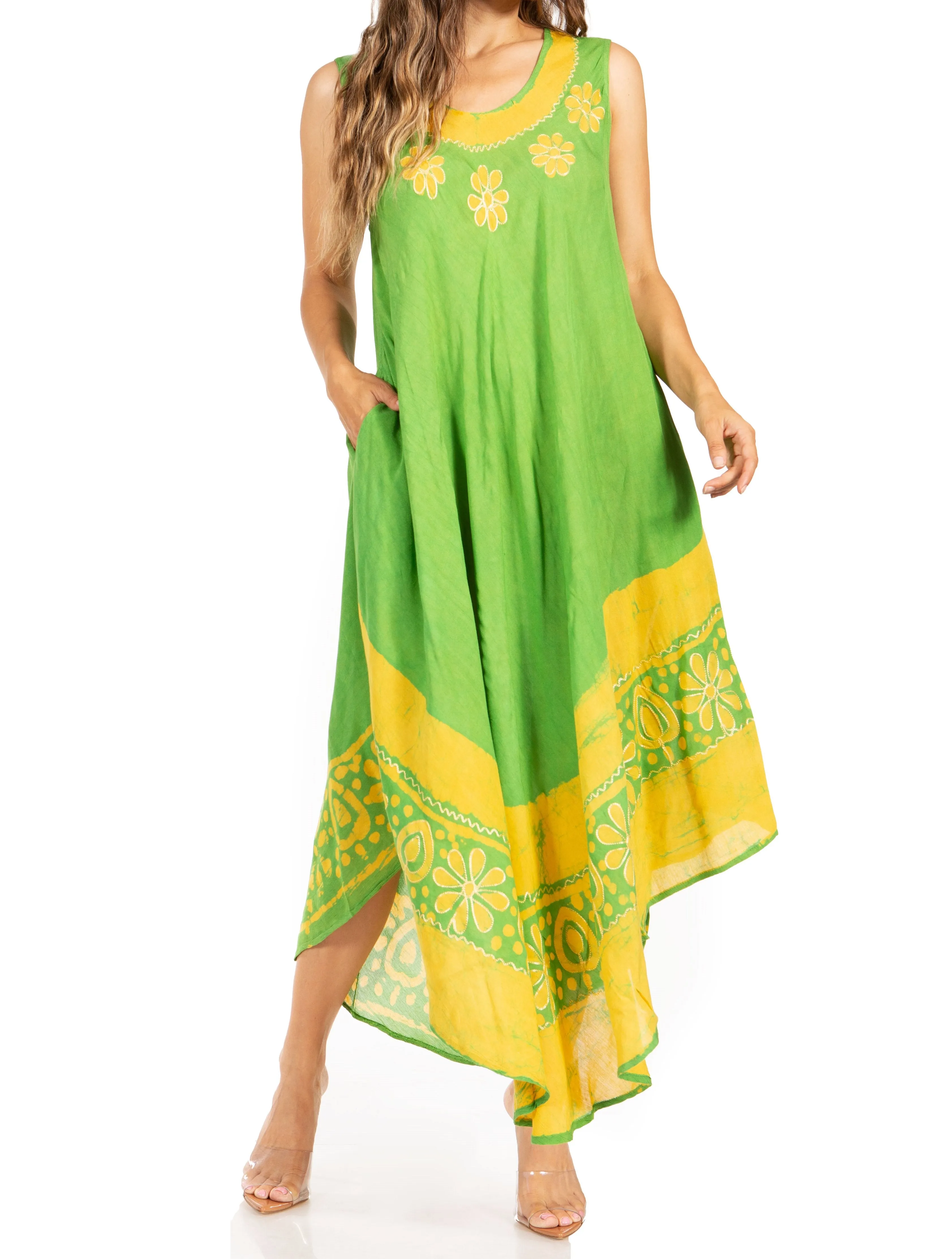 Sakkas Batik Flower Caftan Tank Dress / Cover Up