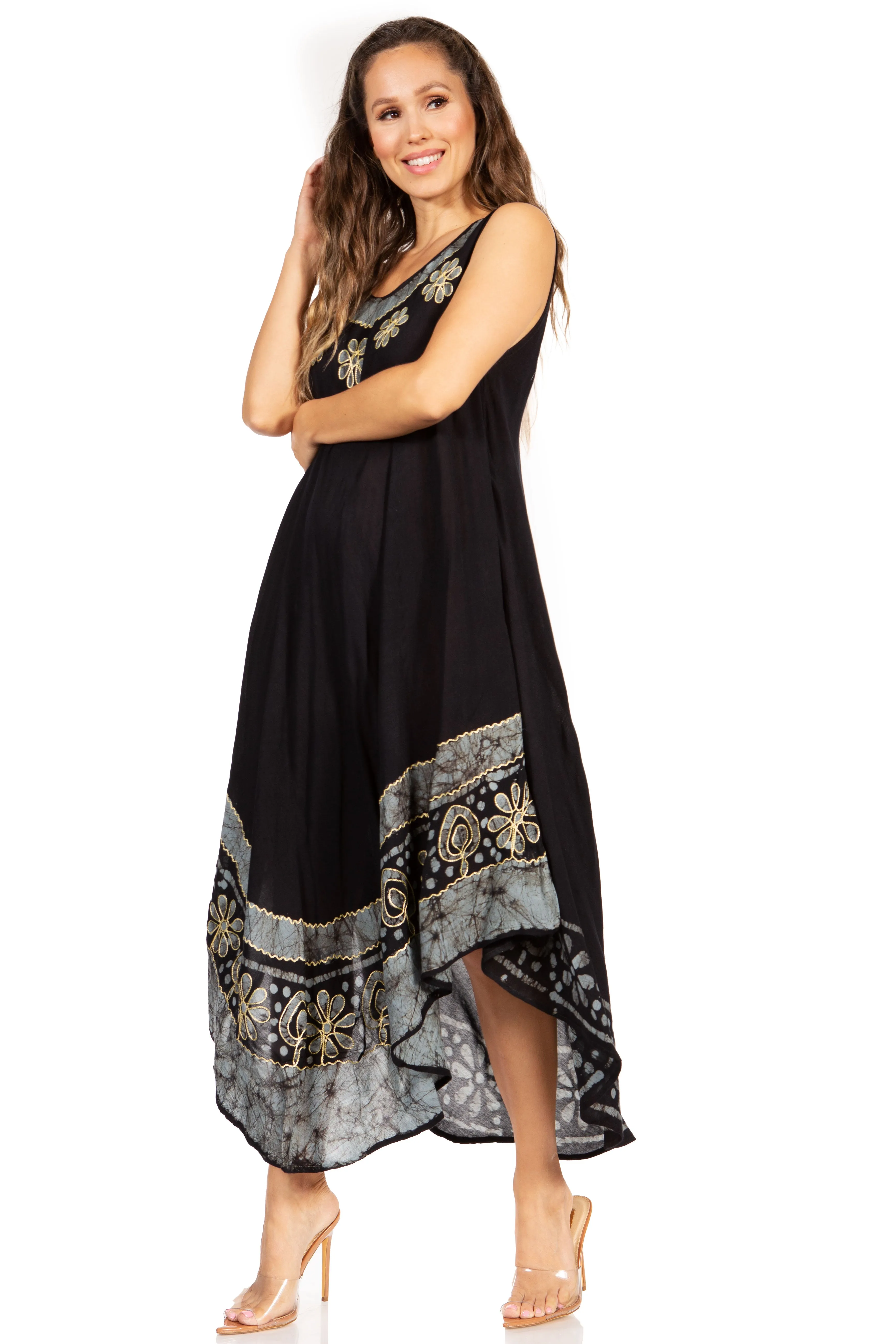 Sakkas Batik Flower Caftan Tank Dress / Cover Up