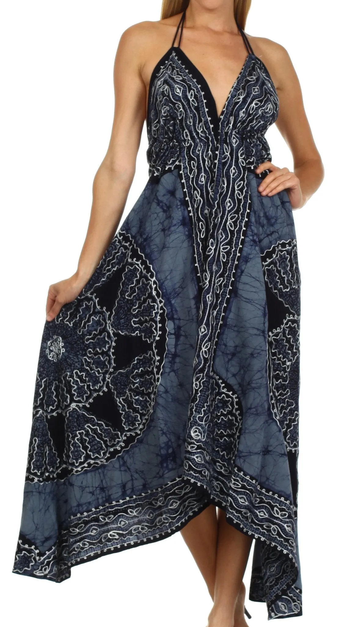 Sakkas Batik Medallion Handkerchief Hem Adjustable Dress