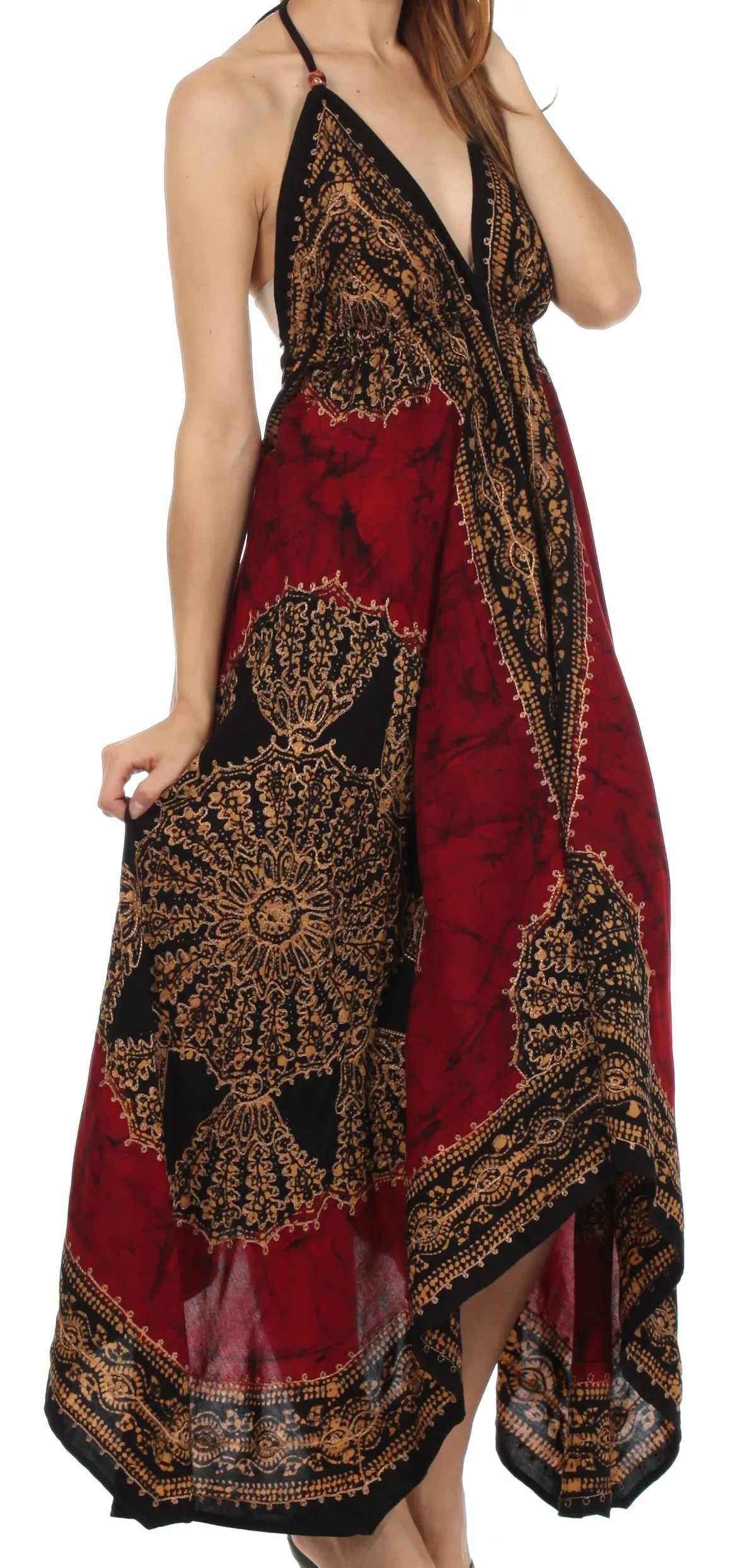 Sakkas Batik Medallion Handkerchief Hem Adjustable Dress