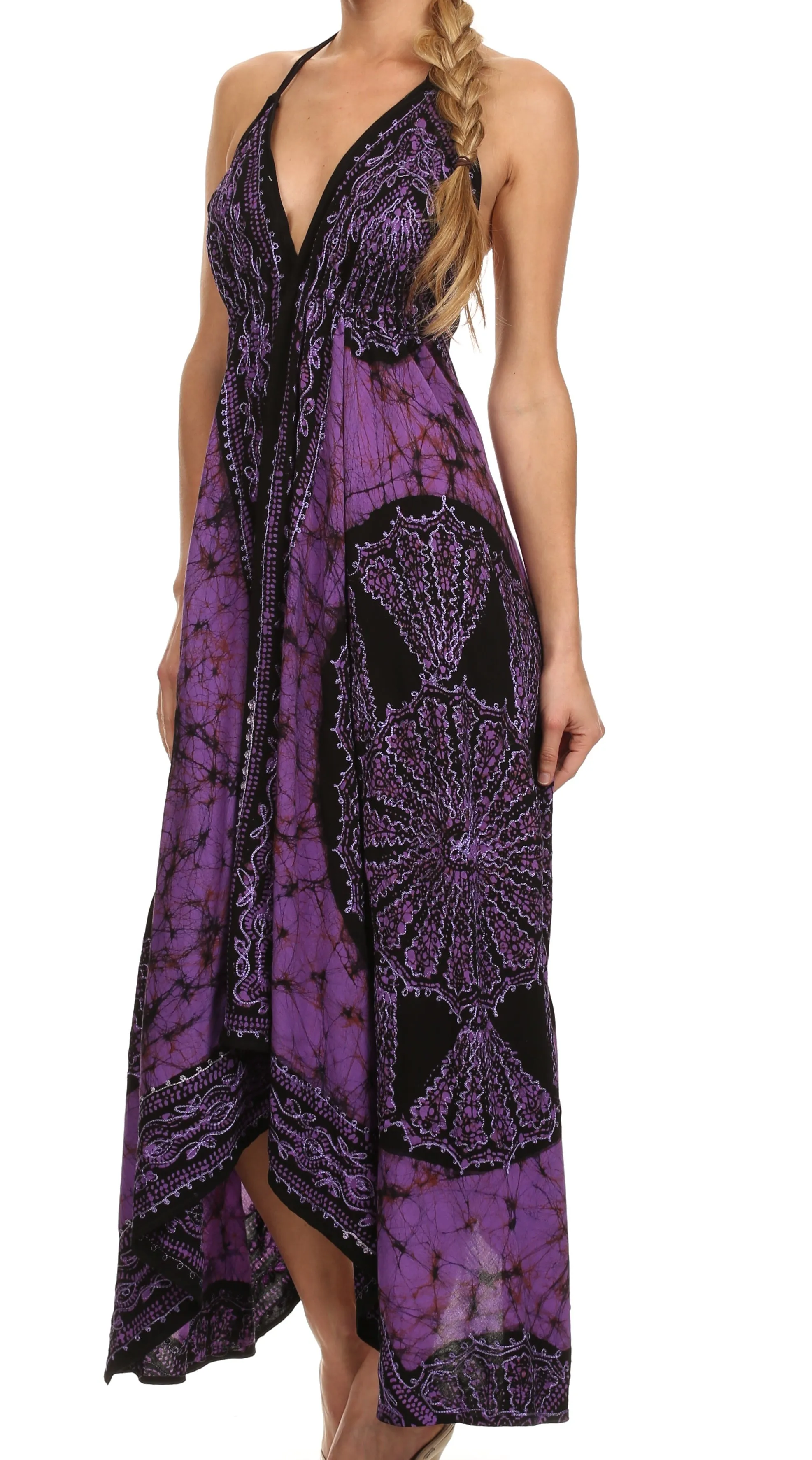 Sakkas Batik Medallion Handkerchief Hem Adjustable Dress