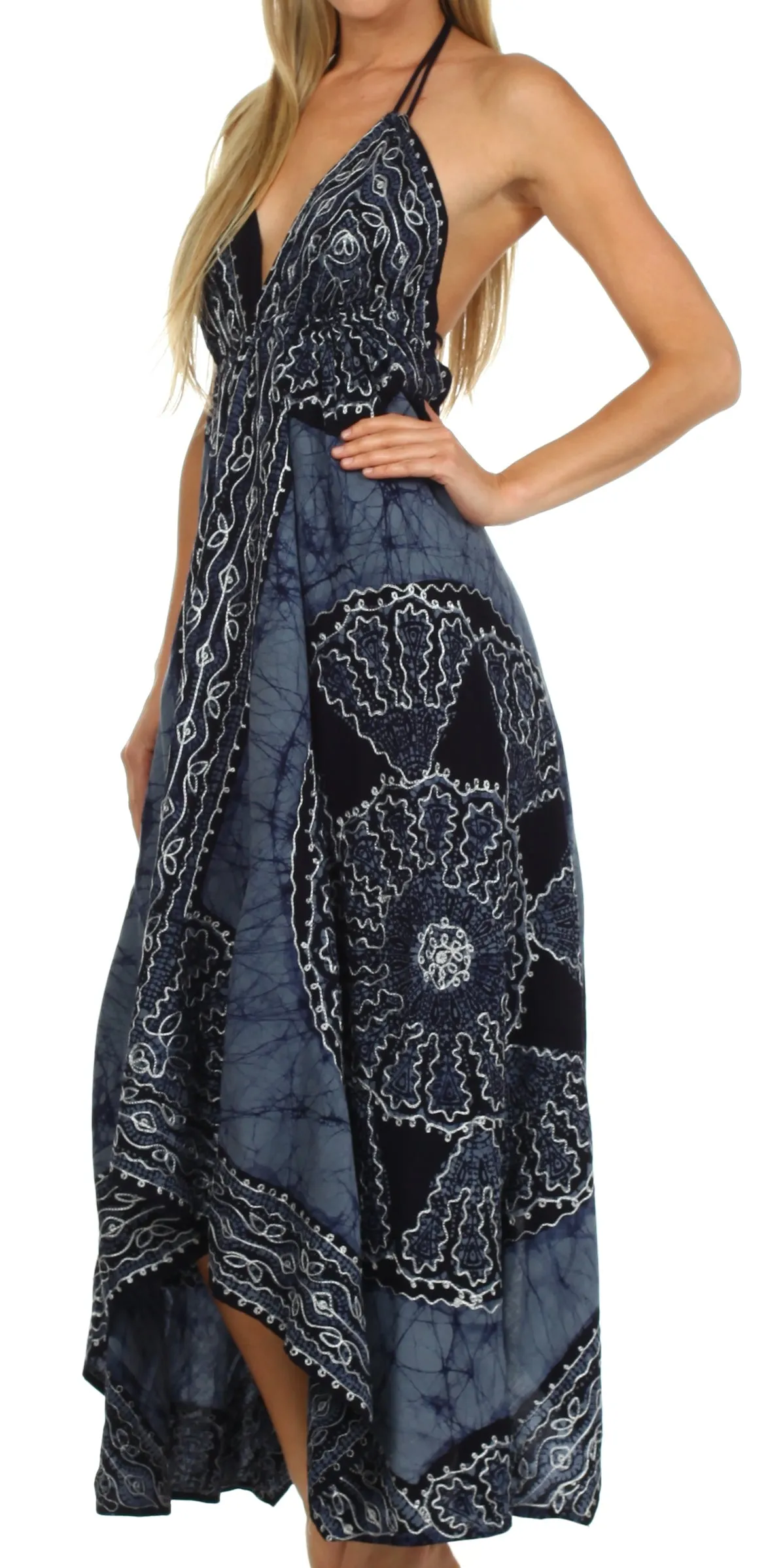 Sakkas Batik Medallion Handkerchief Hem Adjustable Dress