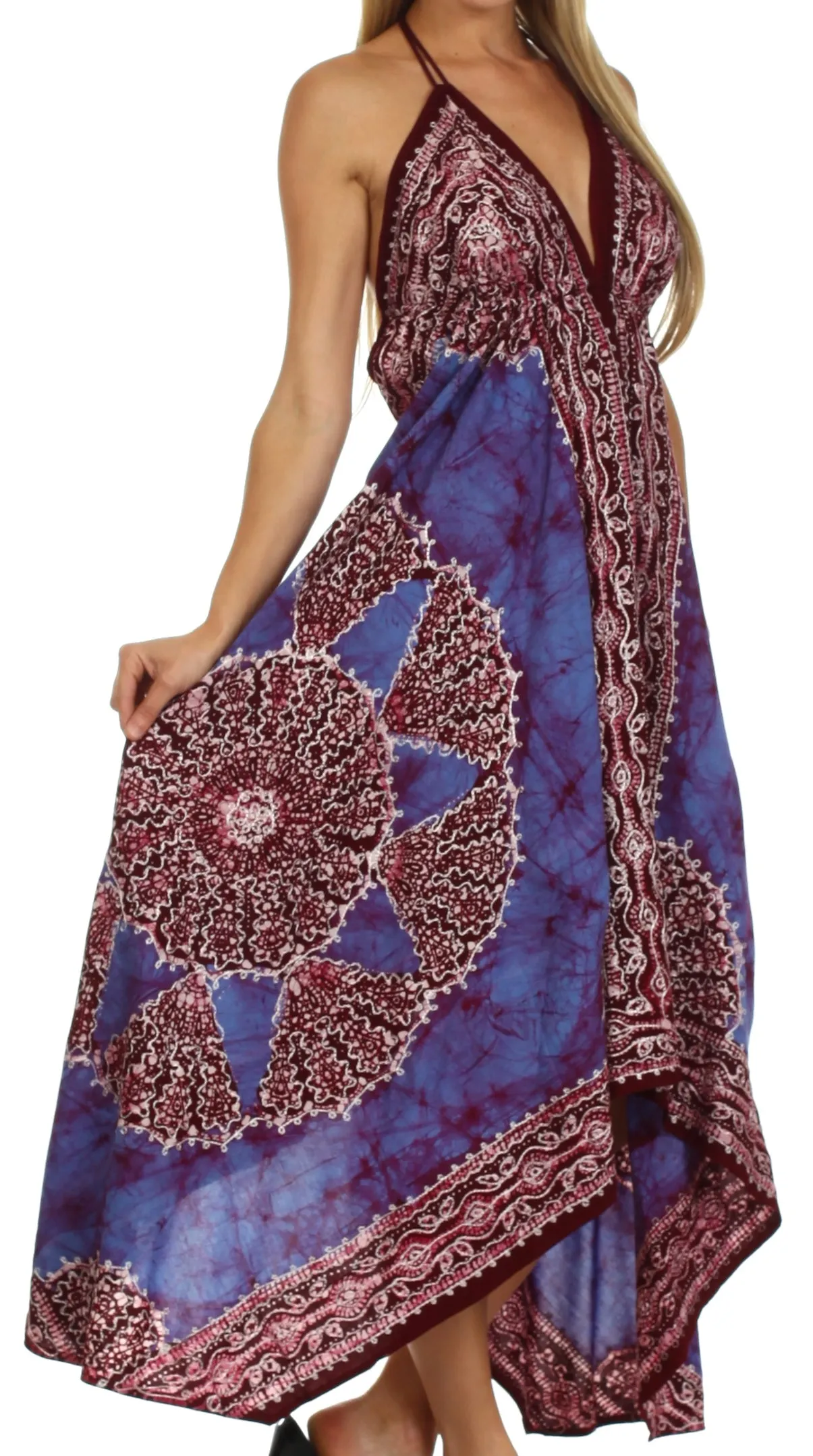 Sakkas Batik Medallion Handkerchief Hem Adjustable Dress