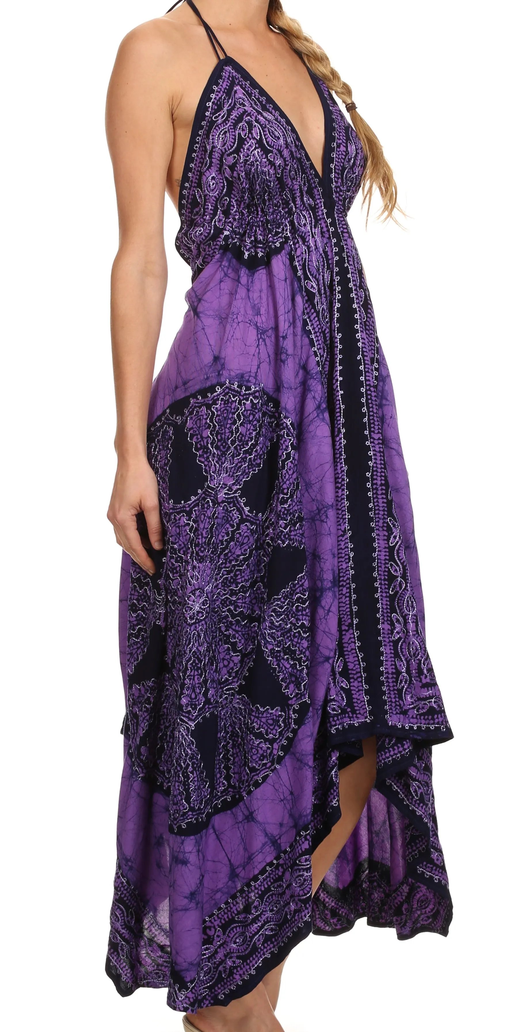 Sakkas Batik Medallion Handkerchief Hem Adjustable Dress