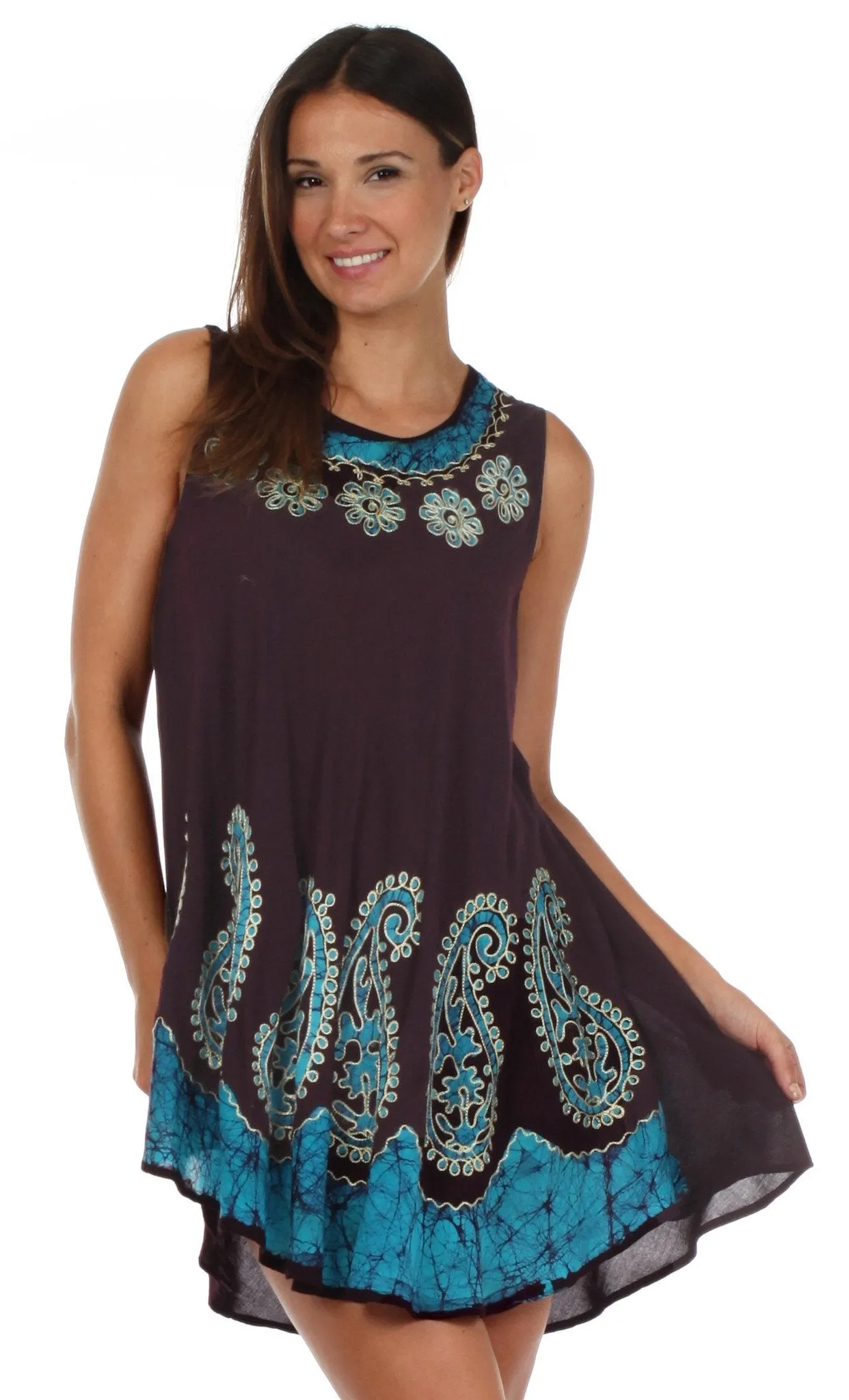 Sakkas Batik Paisley Caftan Tank Dress / Cover Up