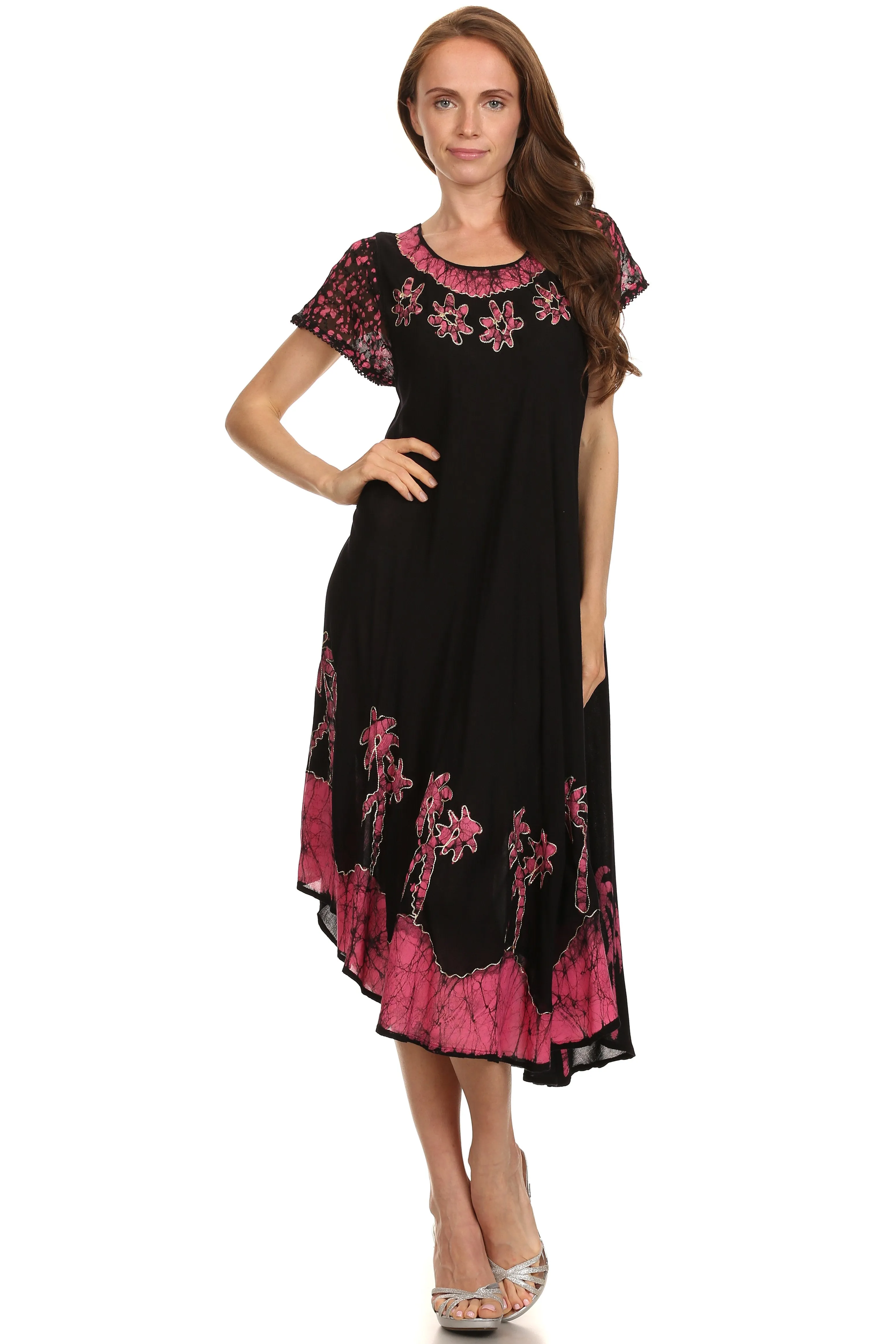 Sakkas Batik Palm Tree Cap Sleeve Caftan Dress / Cover Up