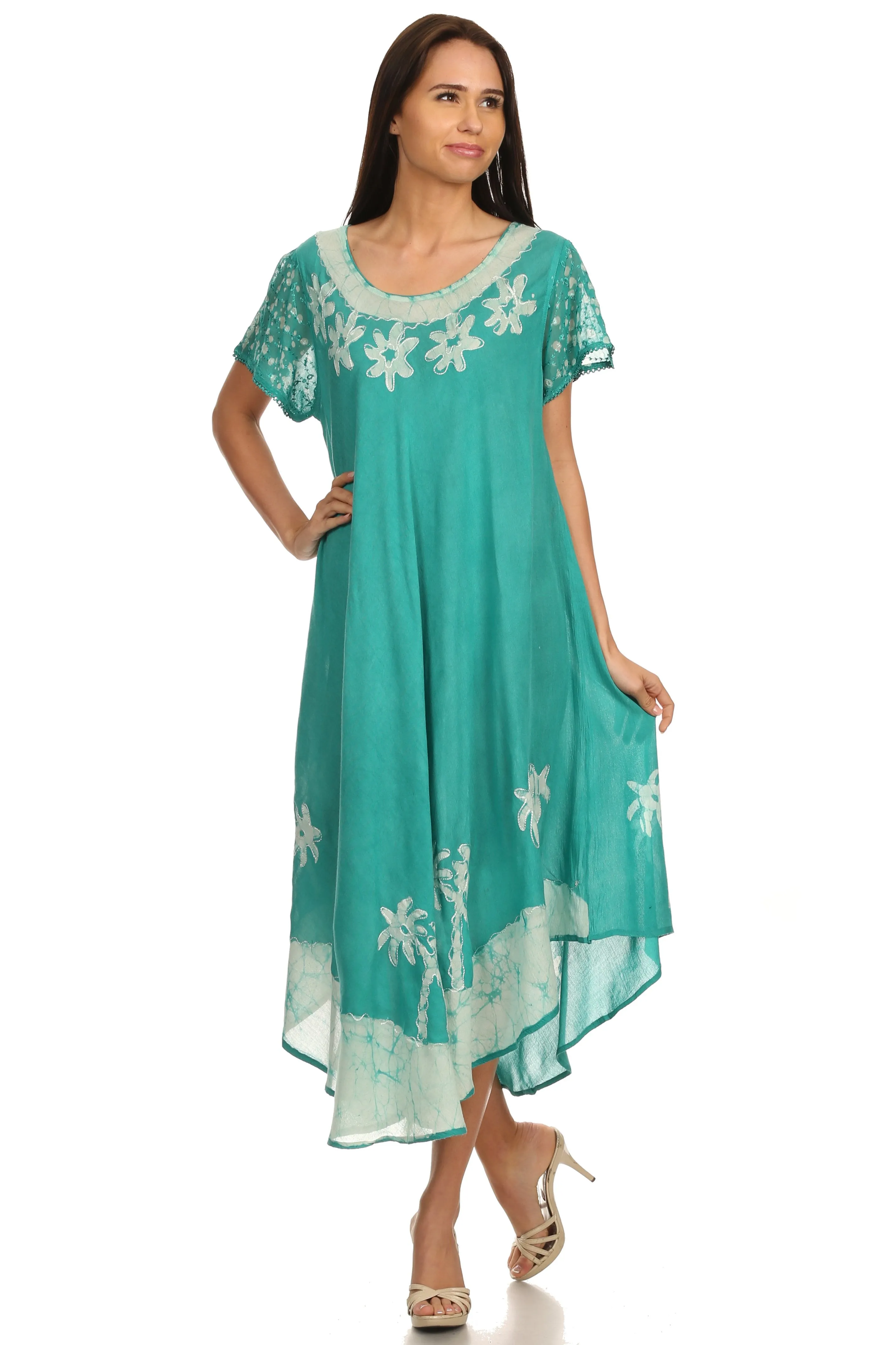 Sakkas Batik Palm Tree Cap Sleeve Caftan Dress / Cover Up