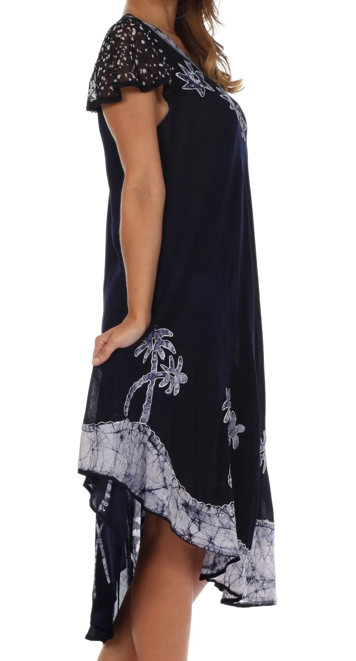 Sakkas Batik Palm Tree Cap Sleeve Caftan Dress / Cover Up