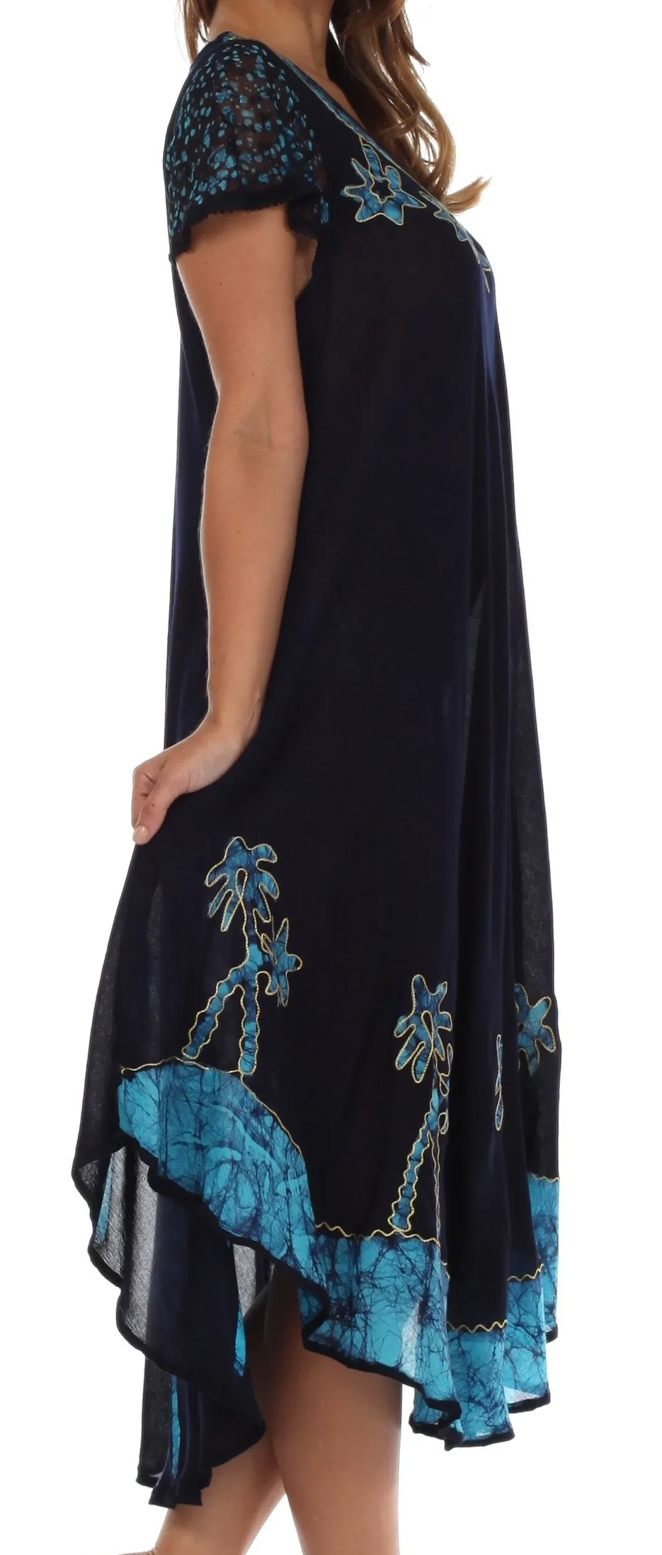 Sakkas Batik Palm Tree Cap Sleeve Caftan Dress / Cover Up