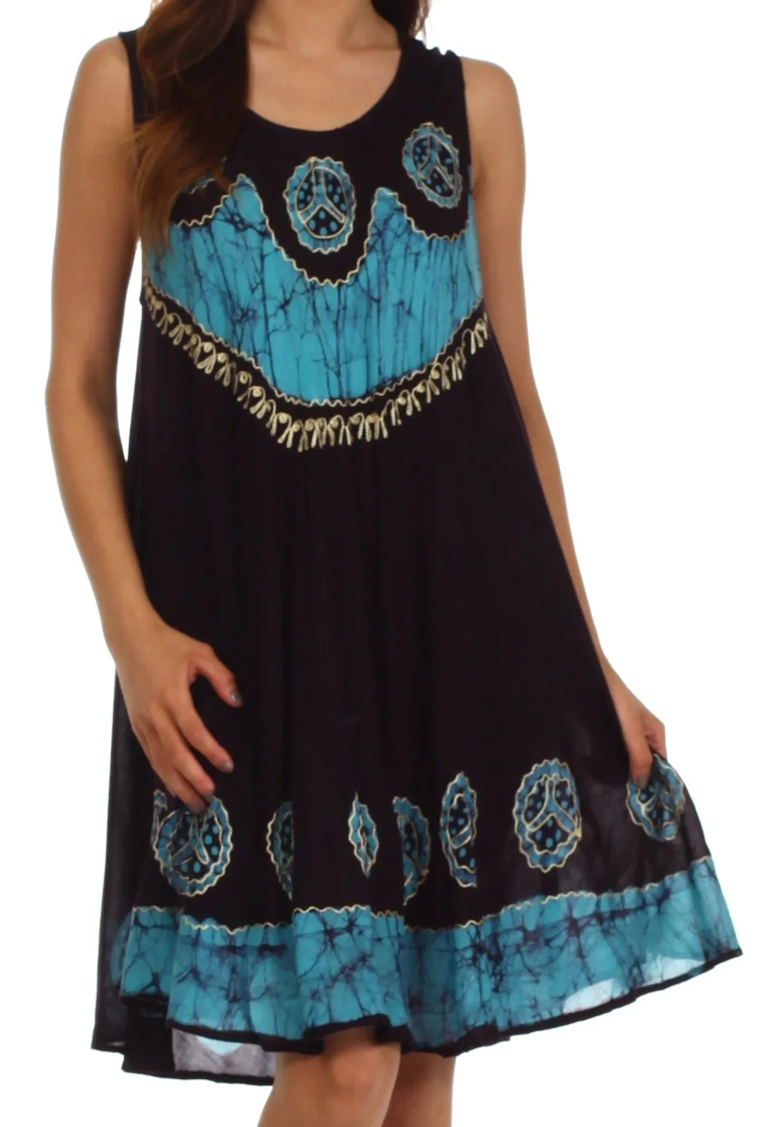 Sakkas Batik Peace Caftan Tank Dress / Cover Up