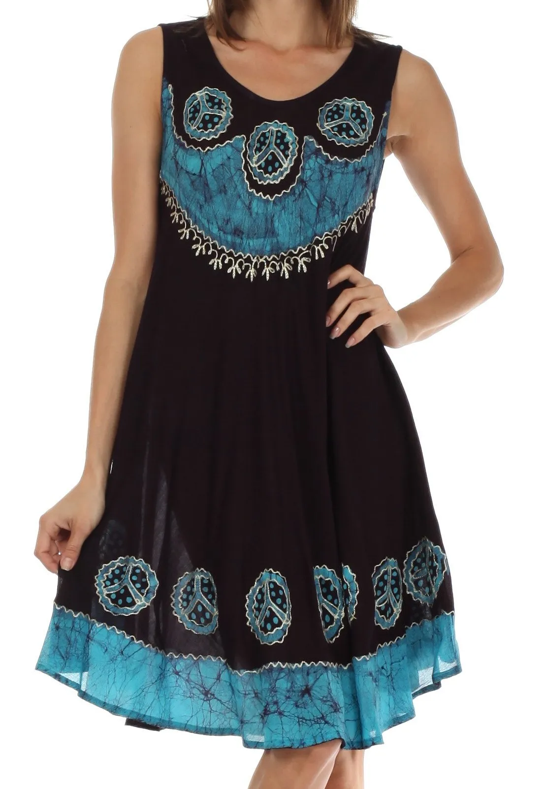 Sakkas Batik Peace Caftan Tank Dress / Cover Up