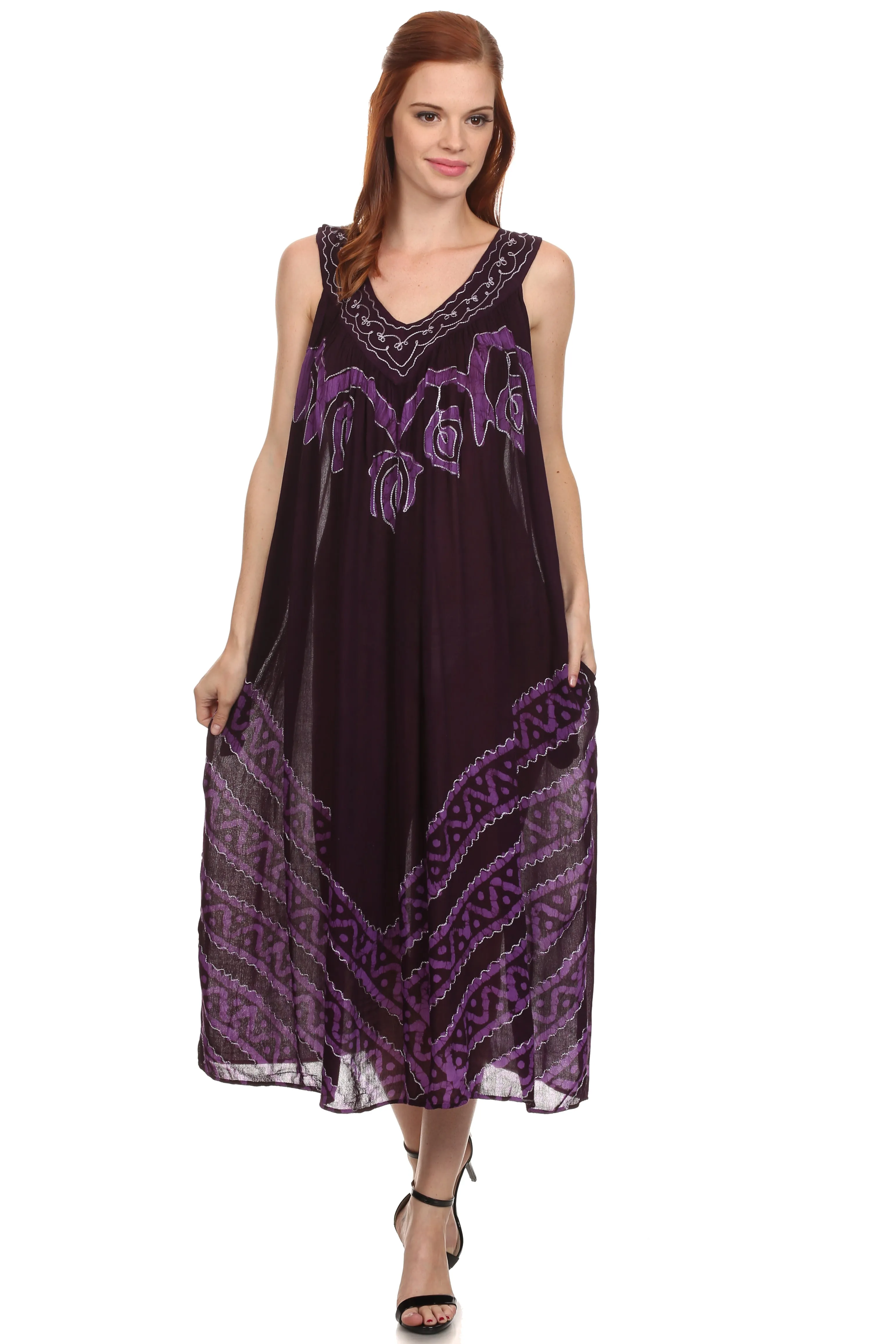 Sakkas Batik Stripe Sleeveless Caftan Dress