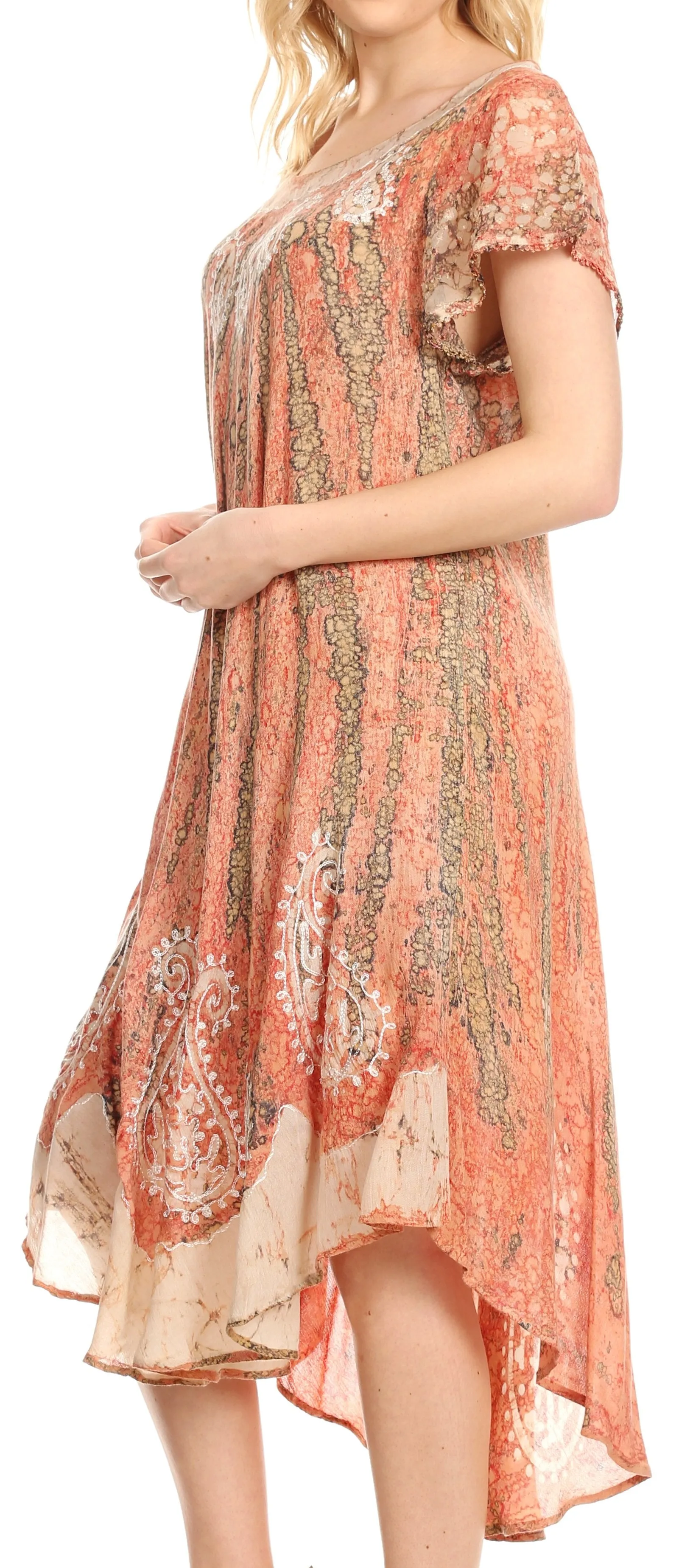 Sakkas  Bree Long Embroidered Cap Sleeve Marbled Dress