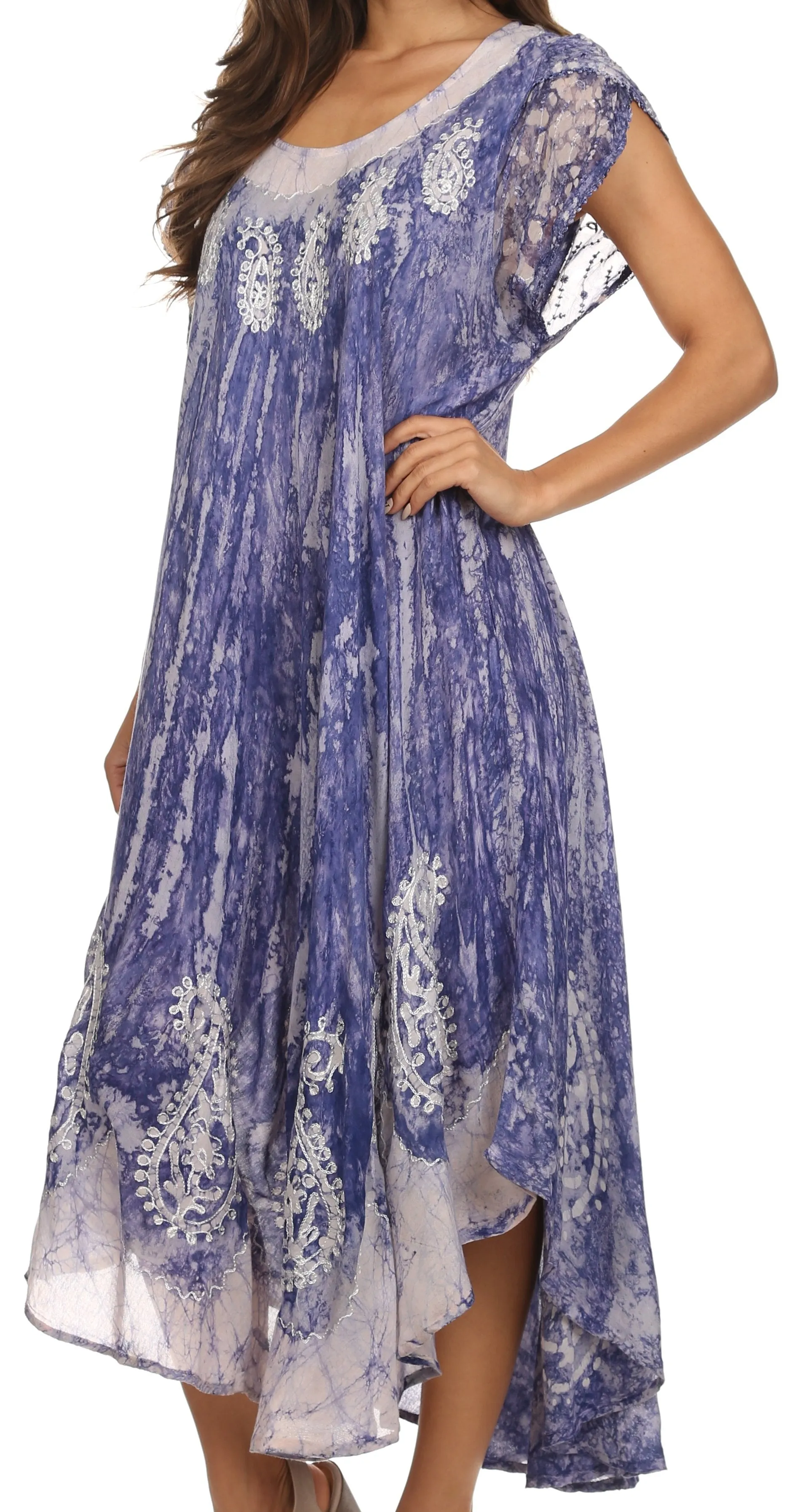 Sakkas  Bree Long Embroidered Cap Sleeve Marbled Dress