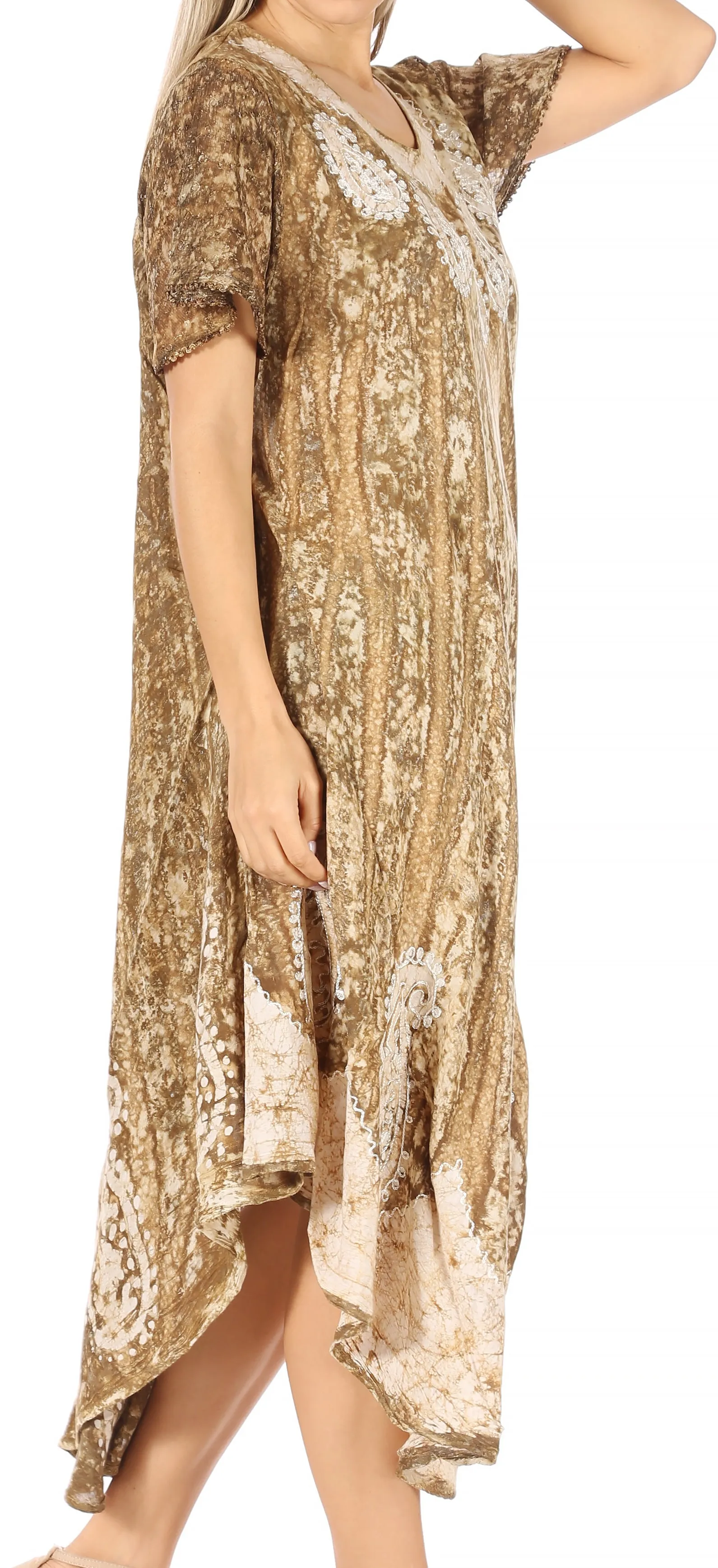 Sakkas  Bree Long Embroidered Cap Sleeve Marbled Dress