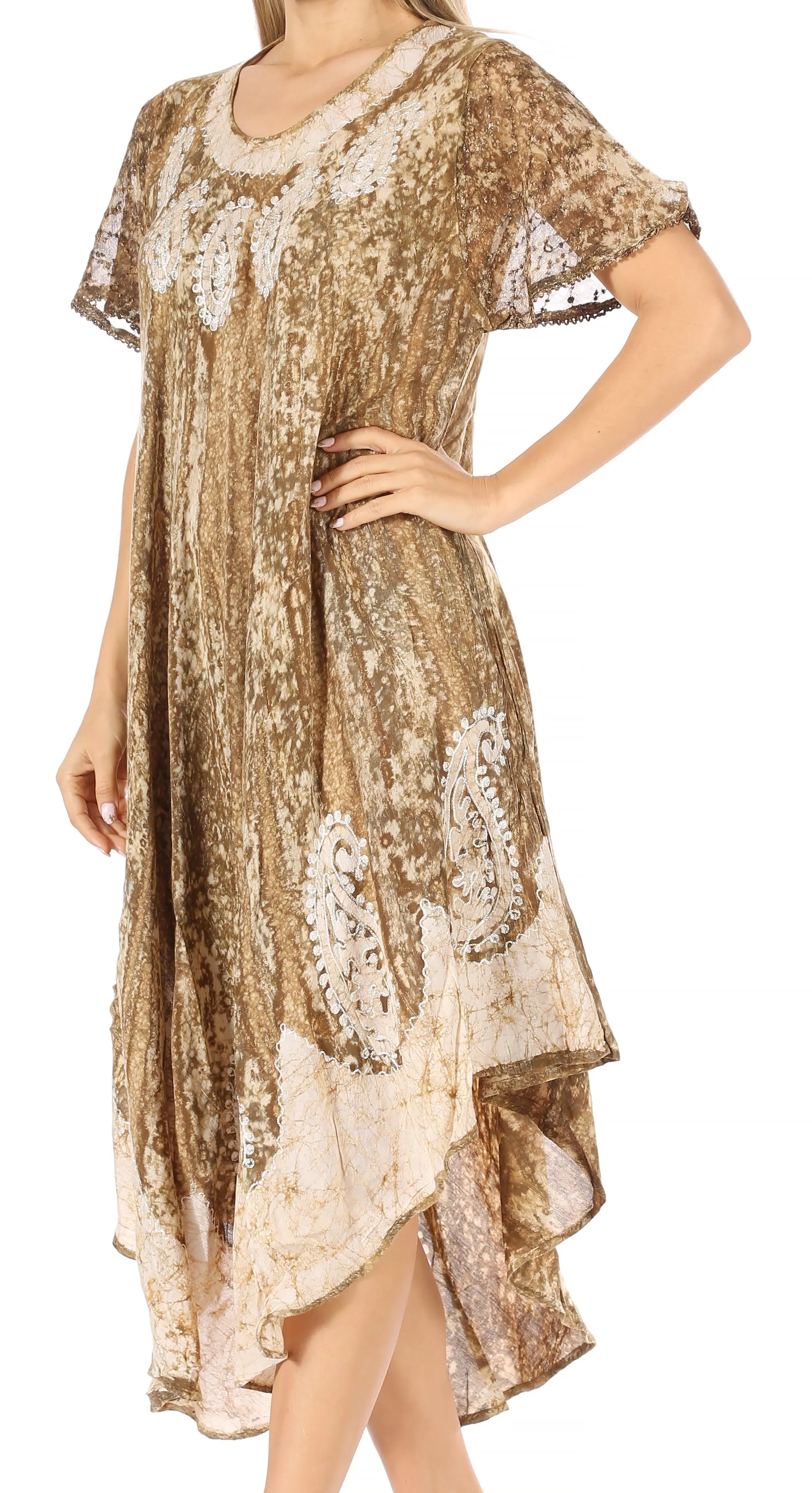 Sakkas  Bree Long Embroidered Cap Sleeve Marbled Dress