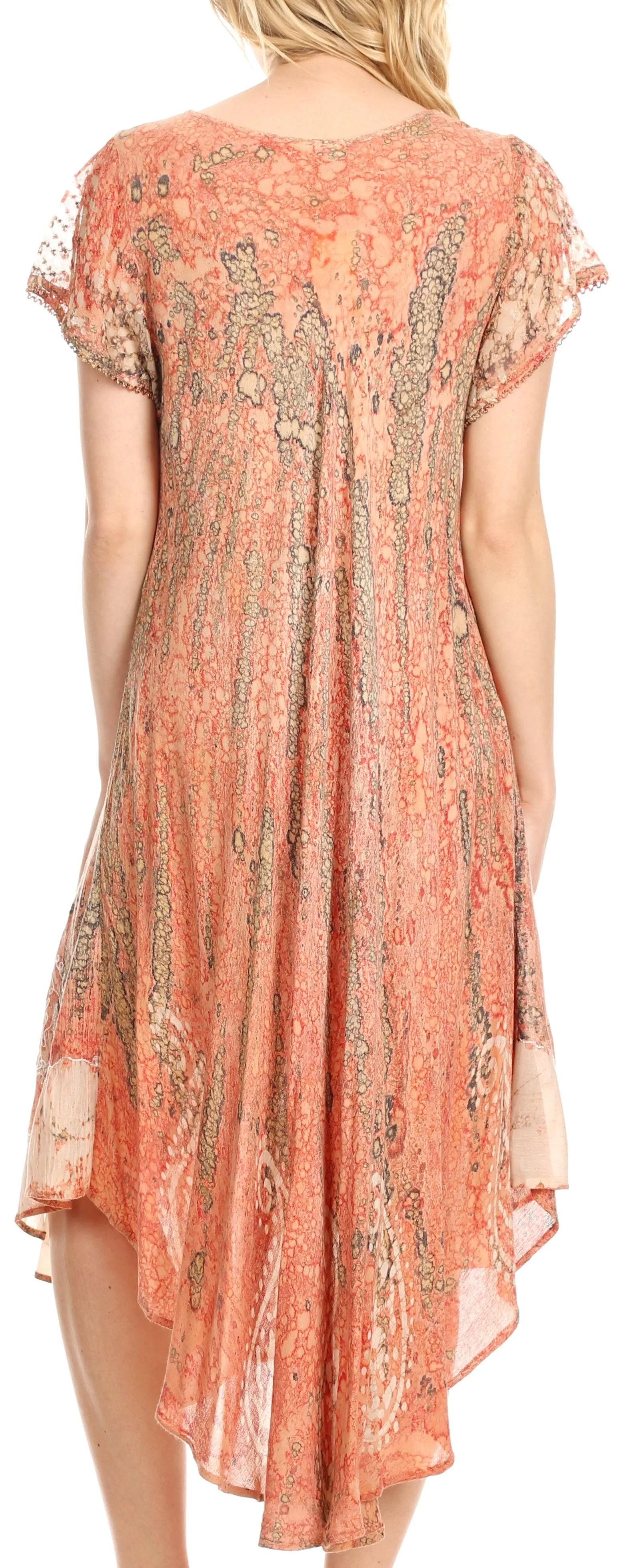 Sakkas  Bree Long Embroidered Cap Sleeve Marbled Dress